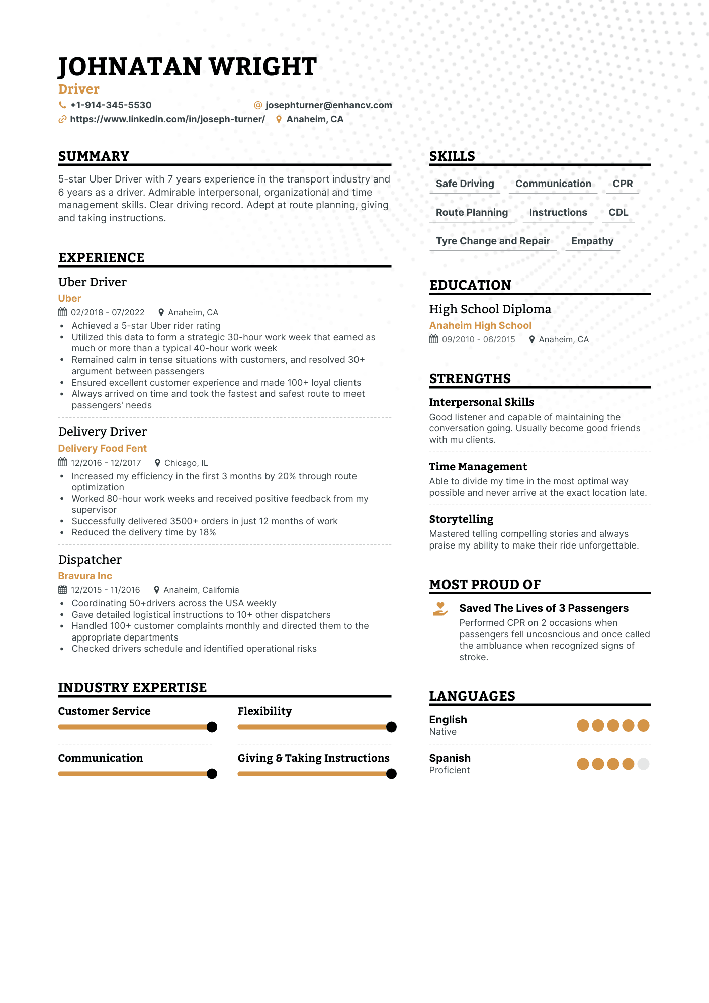 Simple Uber Driver Resume Template