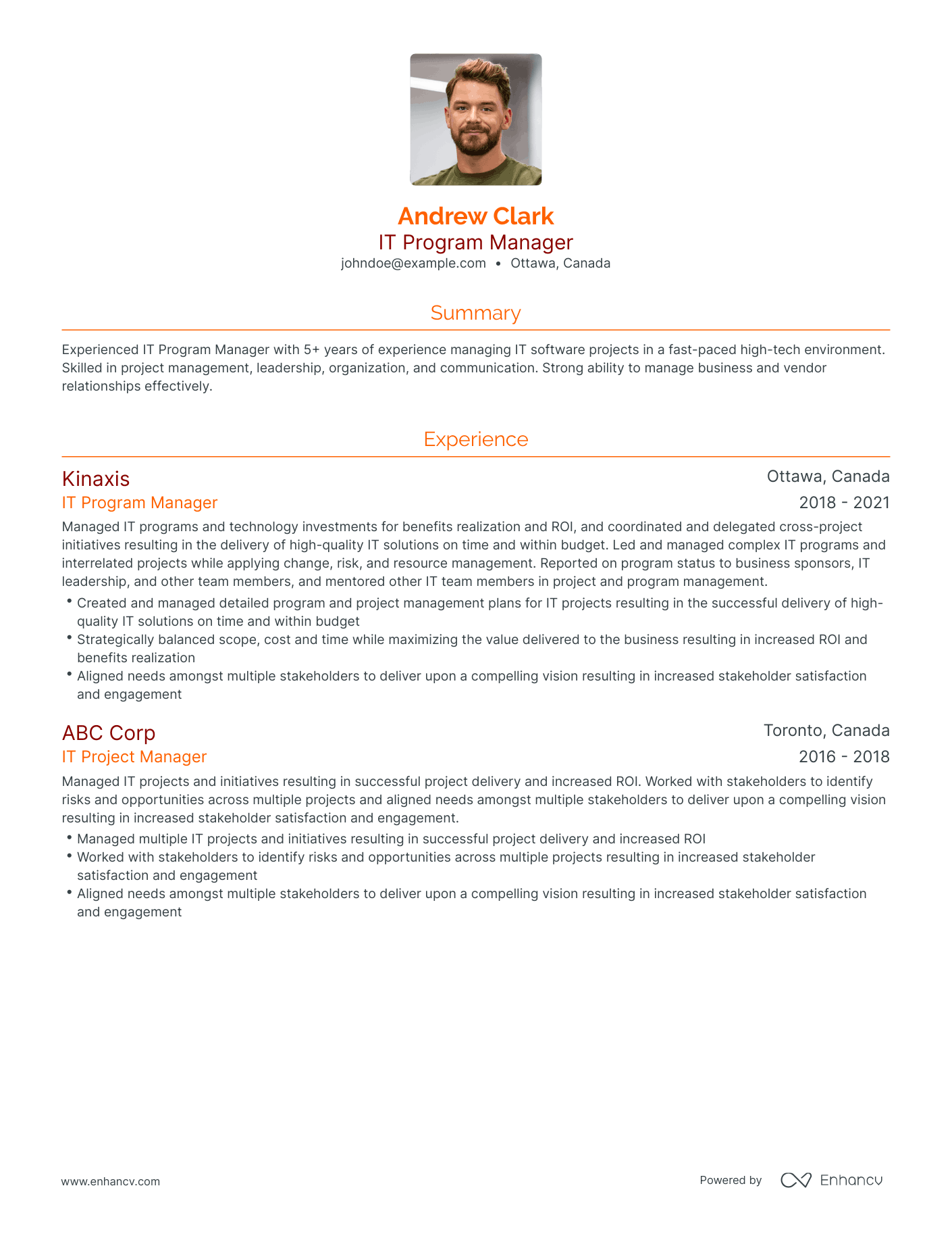 Traditional IT Program Manager Resume Template