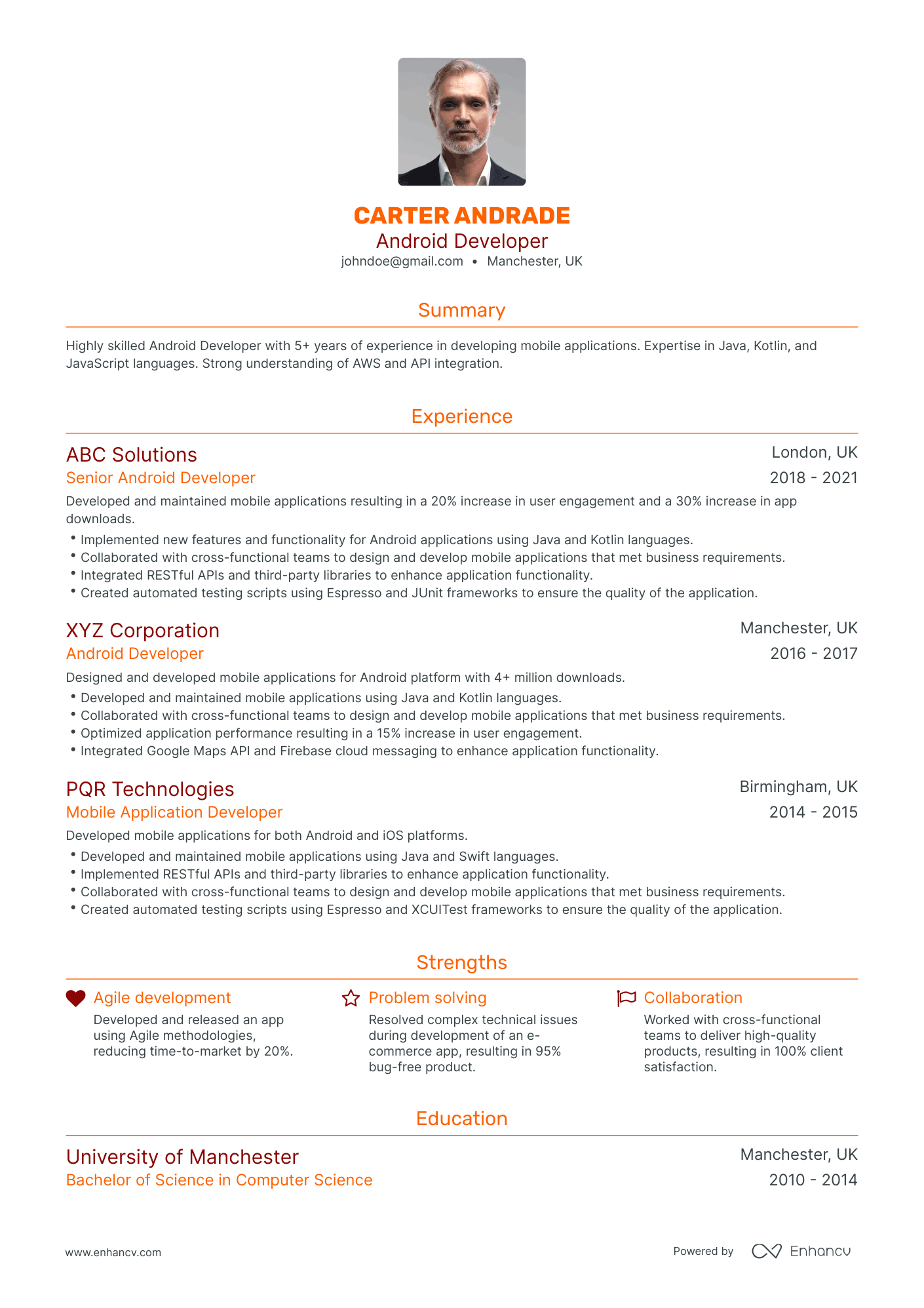 Traditional Android Developer Resume Template