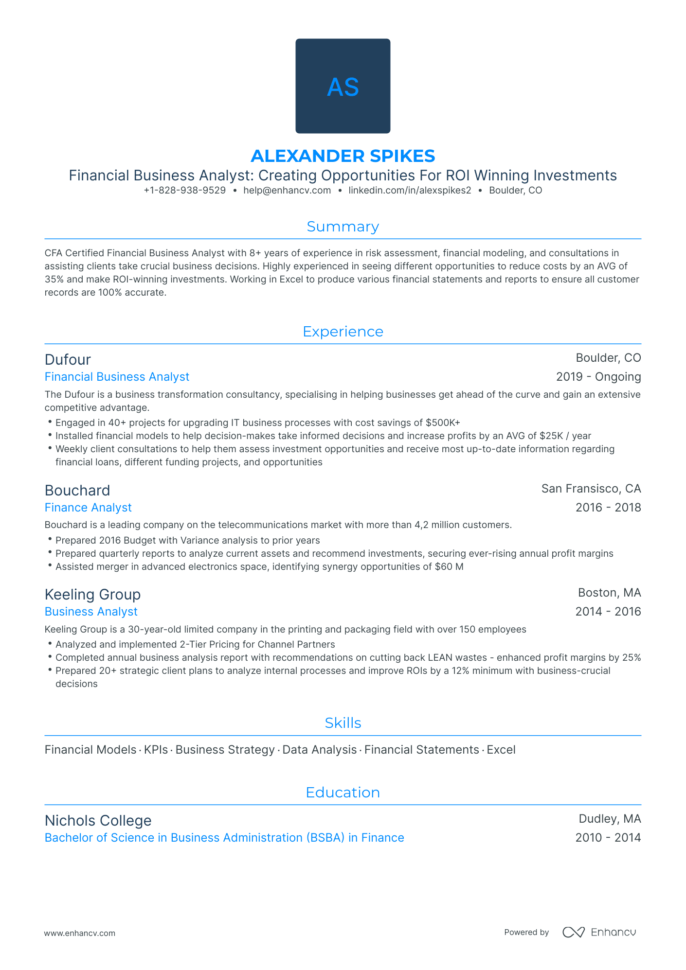 Traditional Financial Business Analyst Resume Template