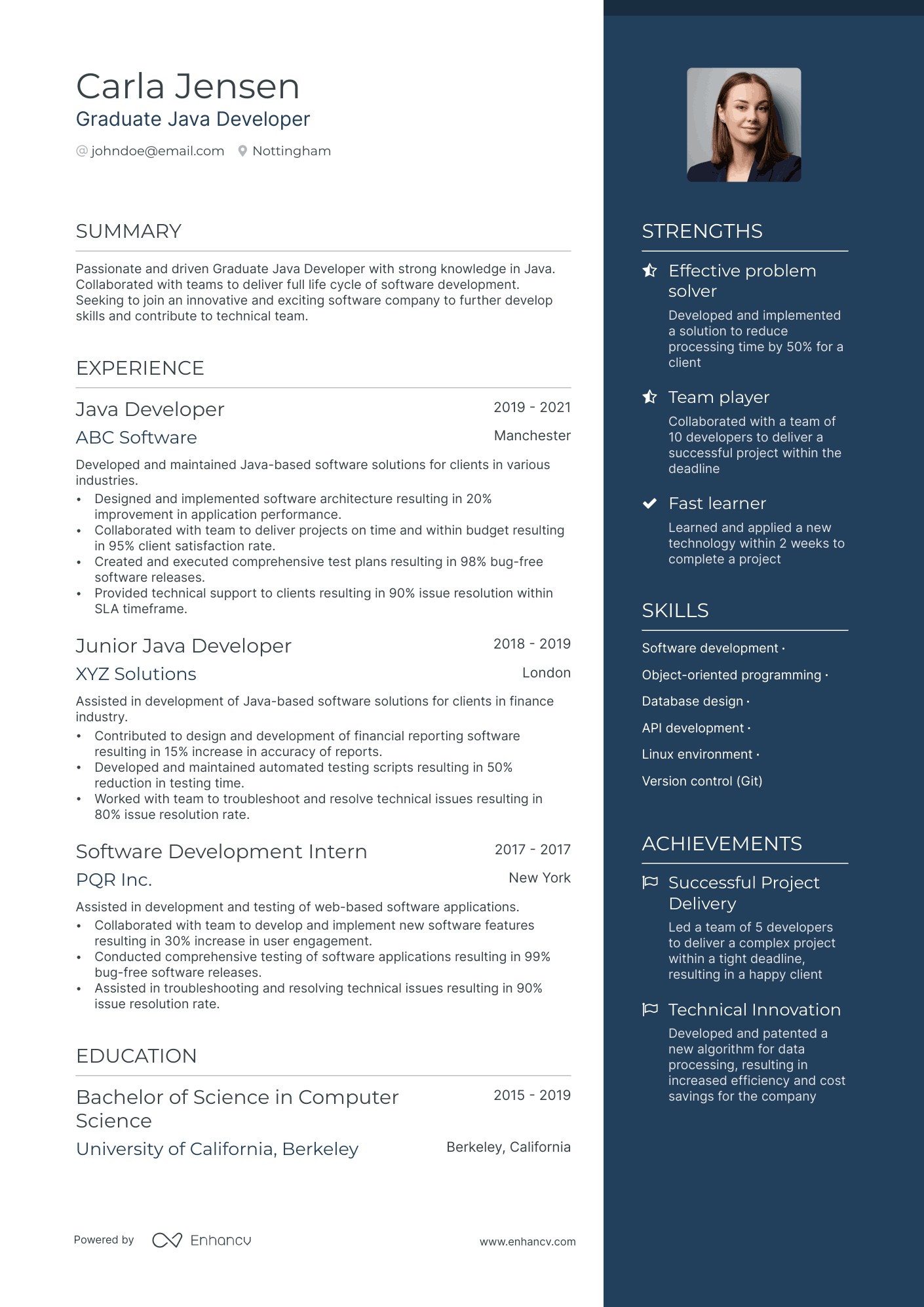best resume format for java developer fresher