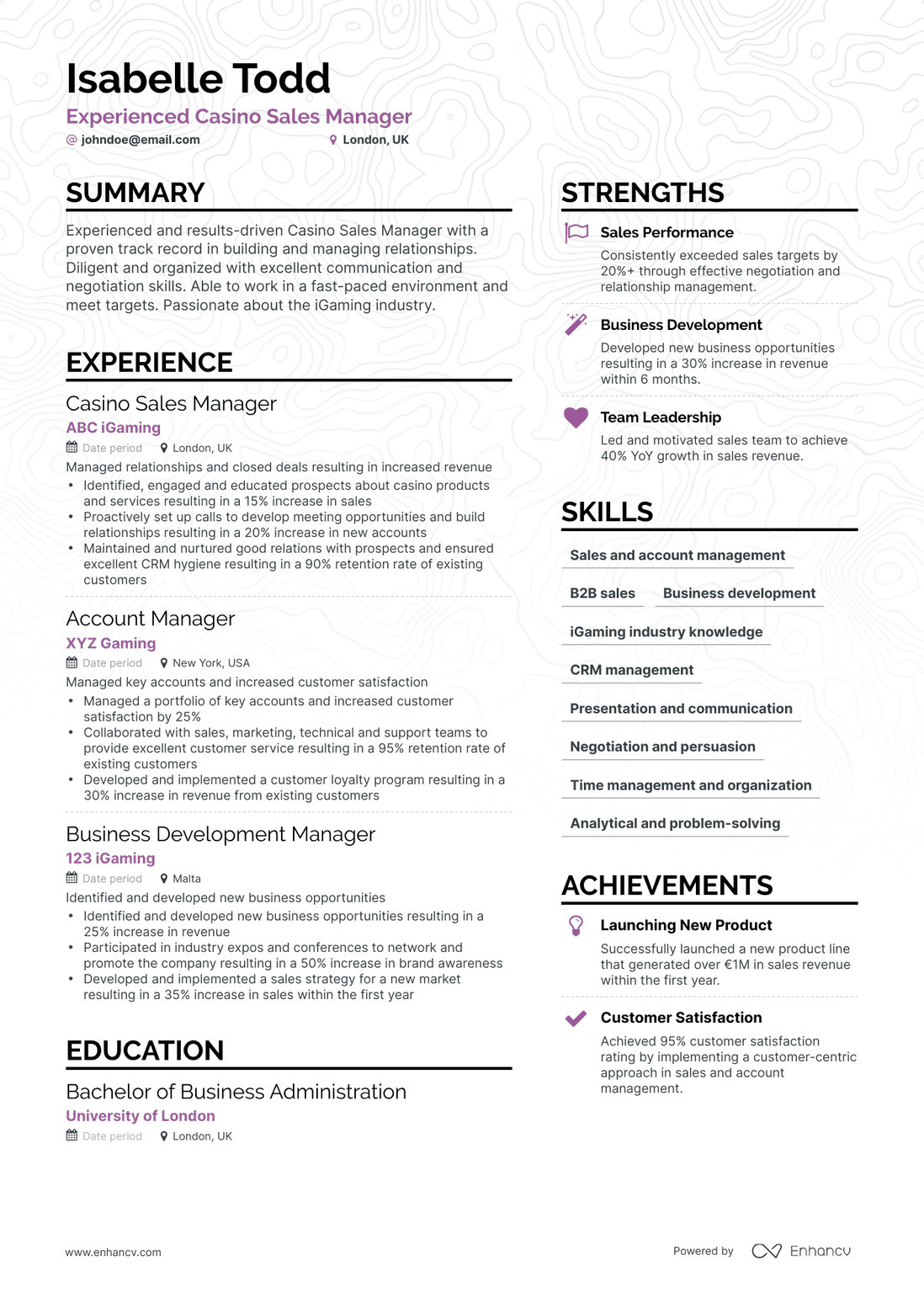 Simple Casino Manager Resume Template