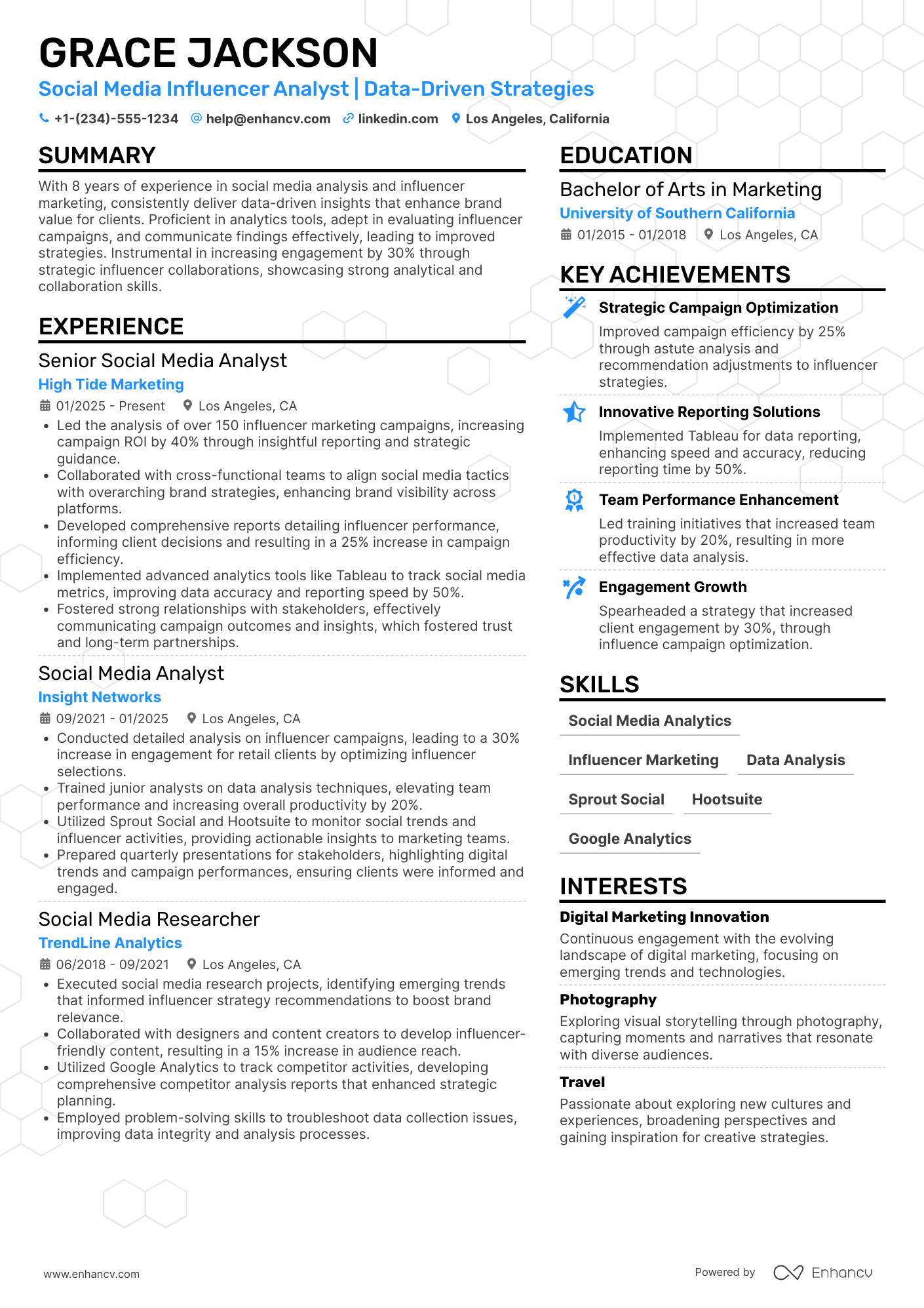A resume example of a Social Media Influencer Analyst