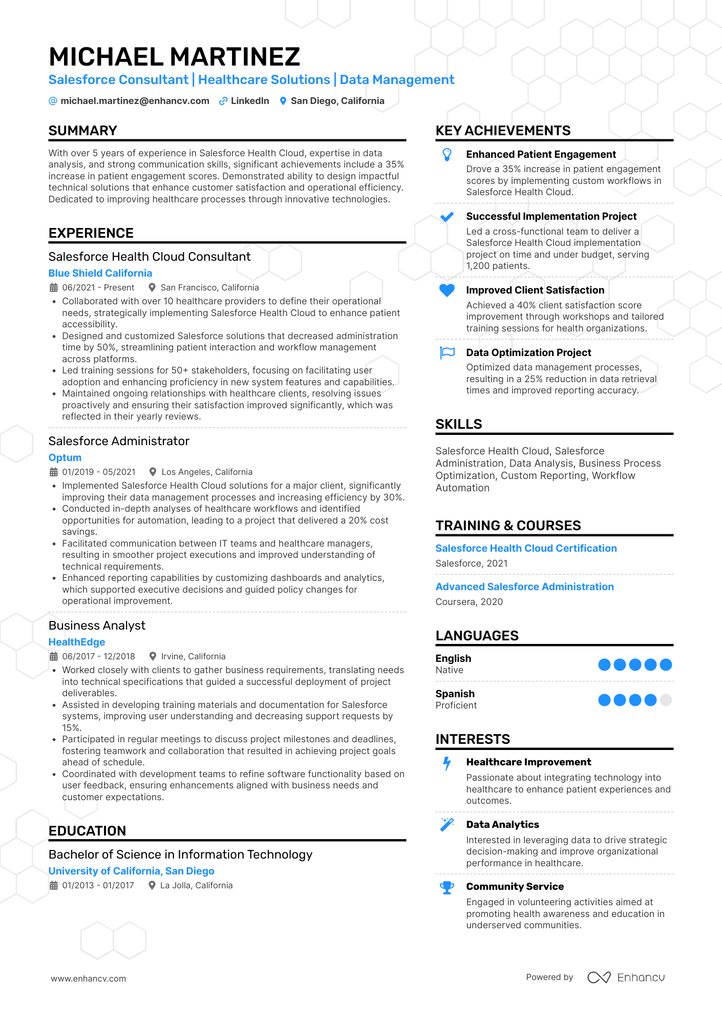 A resume example of a Health Cloud Consultant