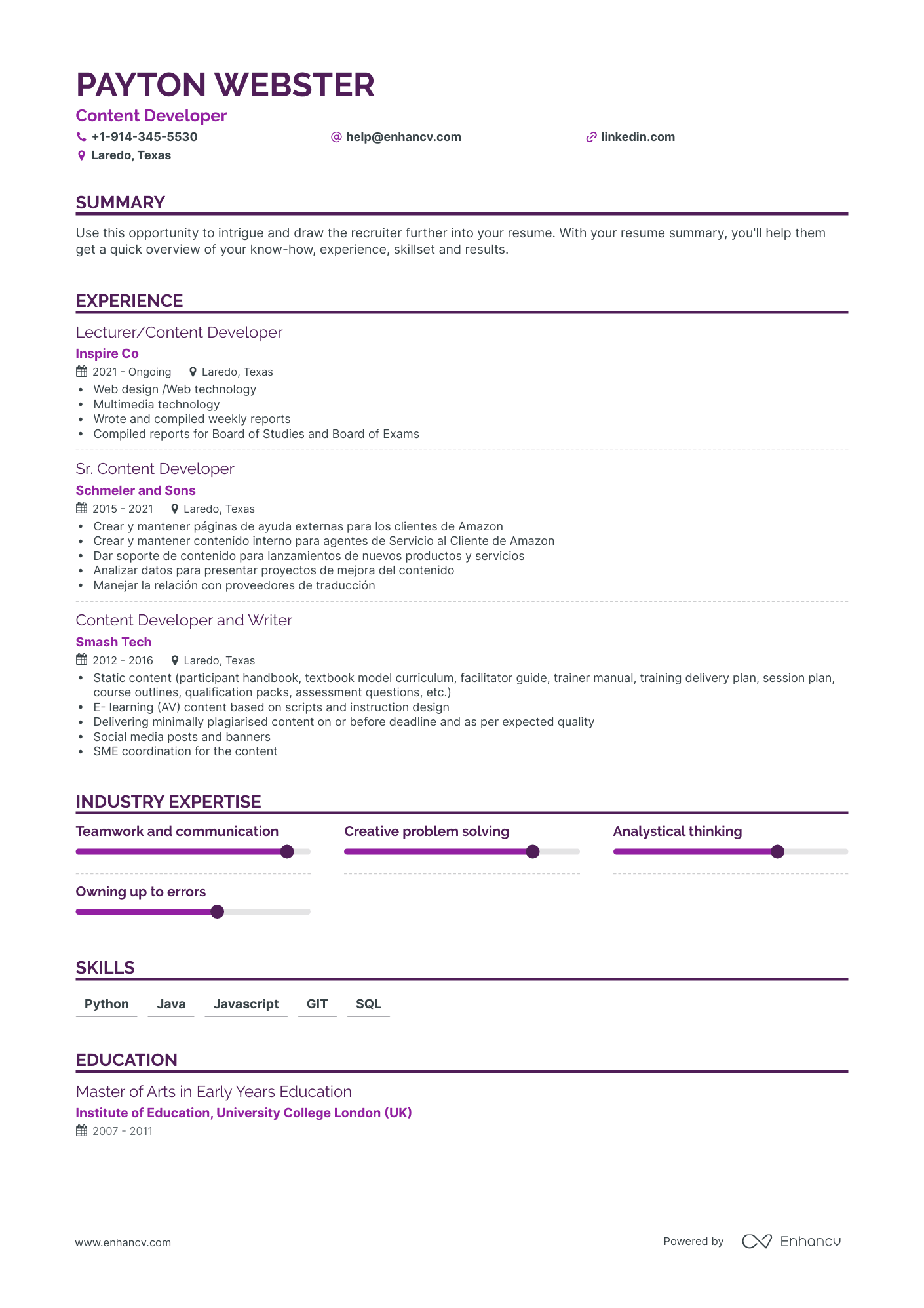 Content Developer Resume Examples & Guide for 2023 (Layout, Skills ...