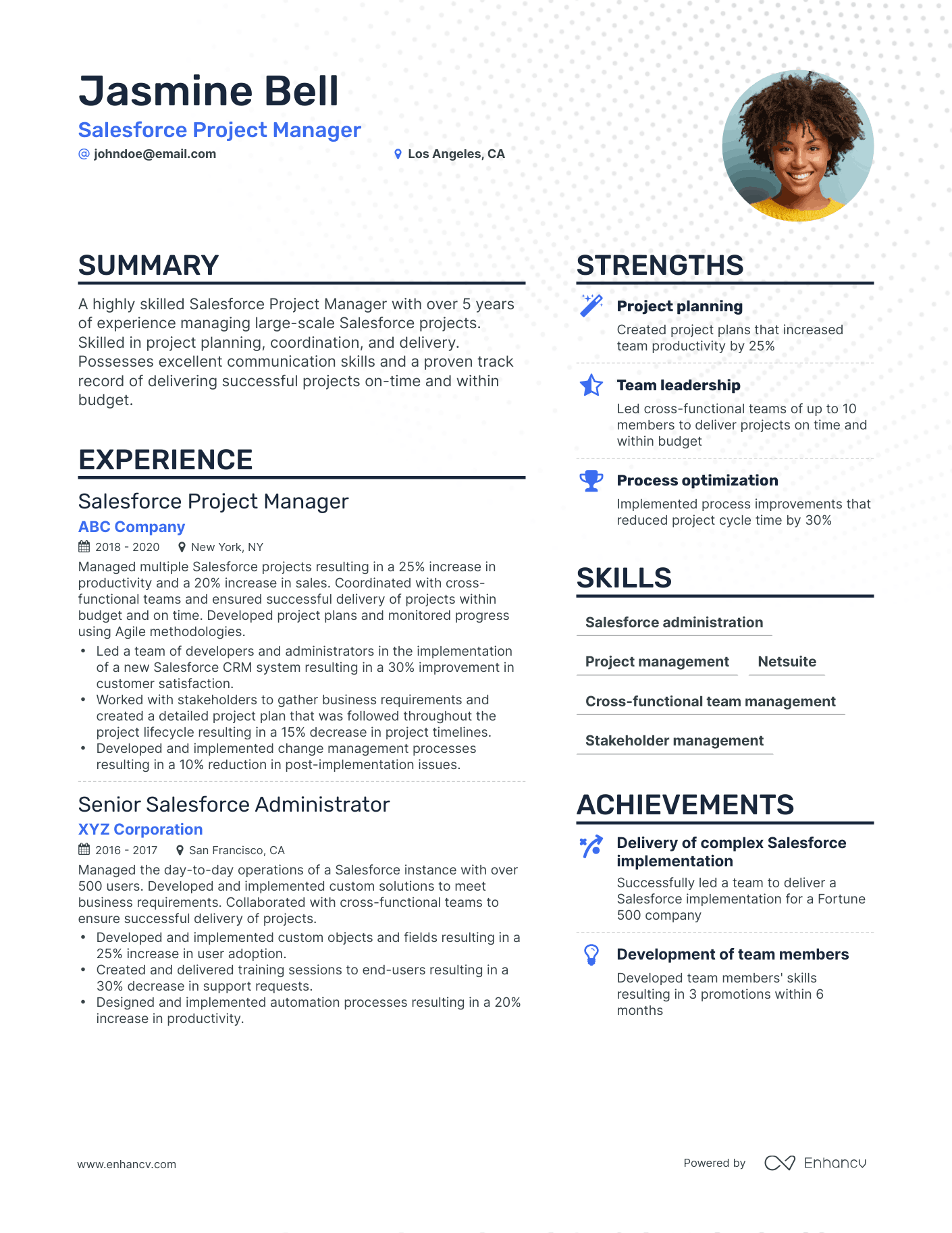 Simple Salesforce Project Manager Resume Template