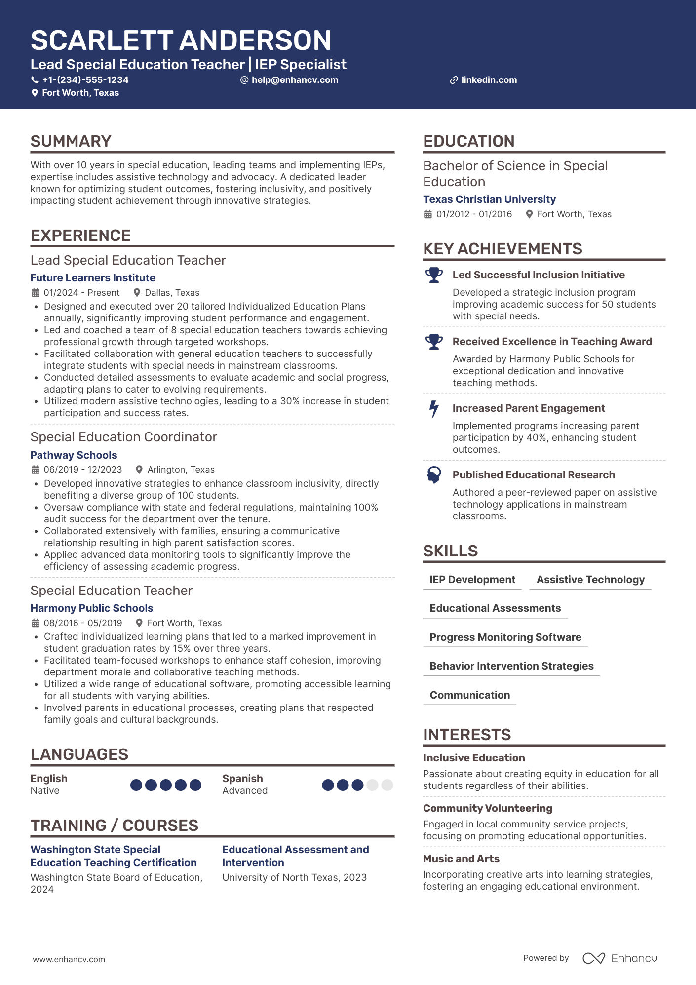 A resume example of a Lead Special Education Teacher