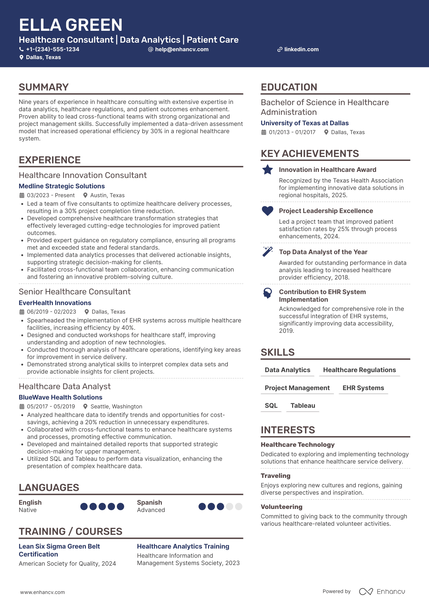 A resume example of a Accenture Healthcare Consultant