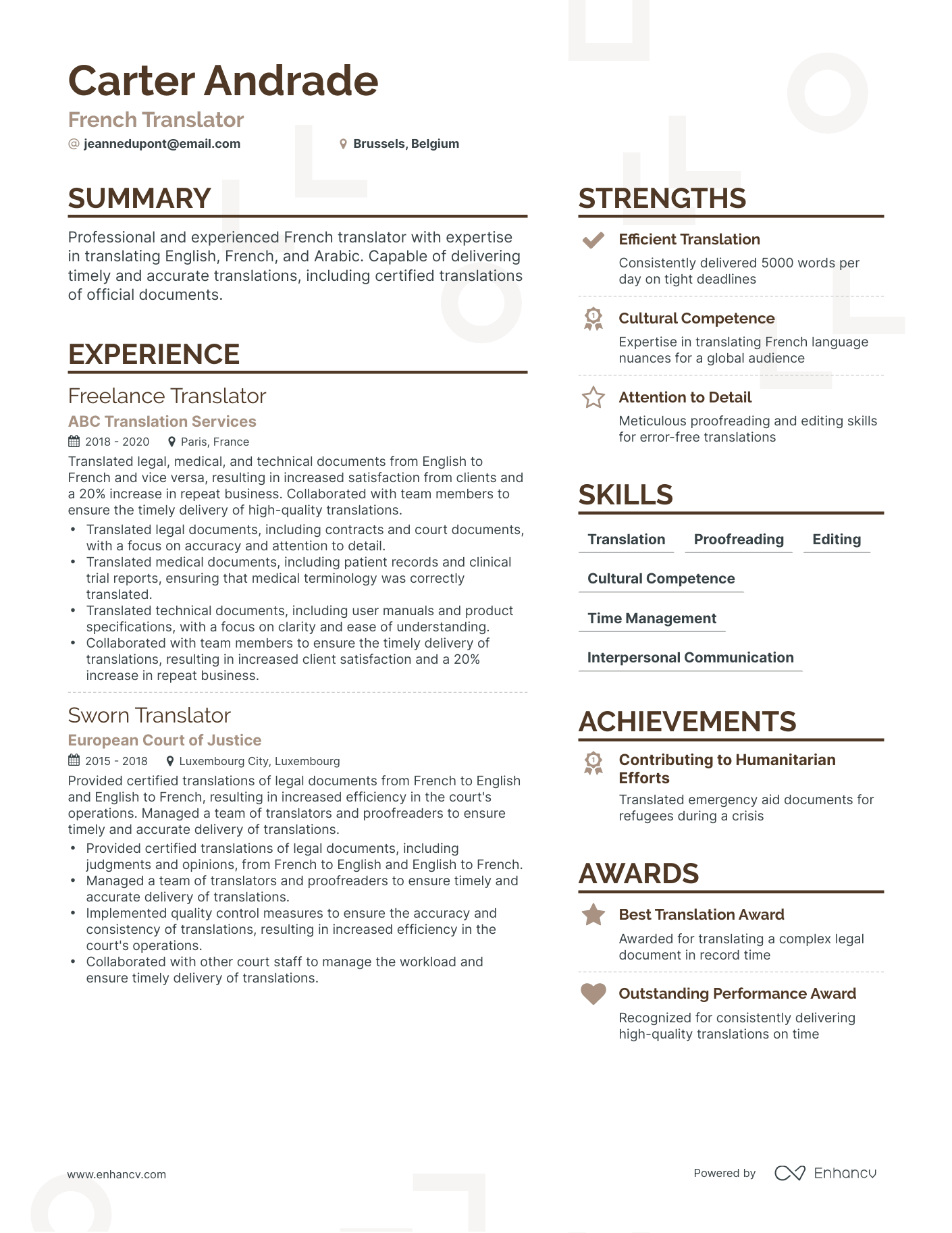 Simple French Translator Resume Template