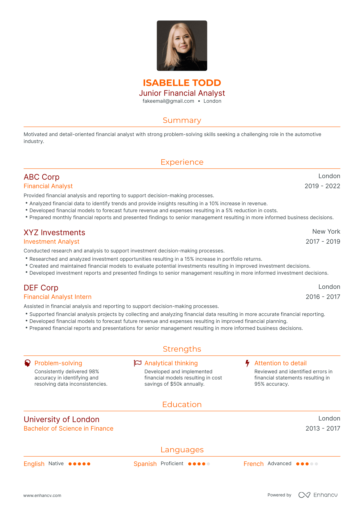 Traditional Junior Financial Analyst Resume Template