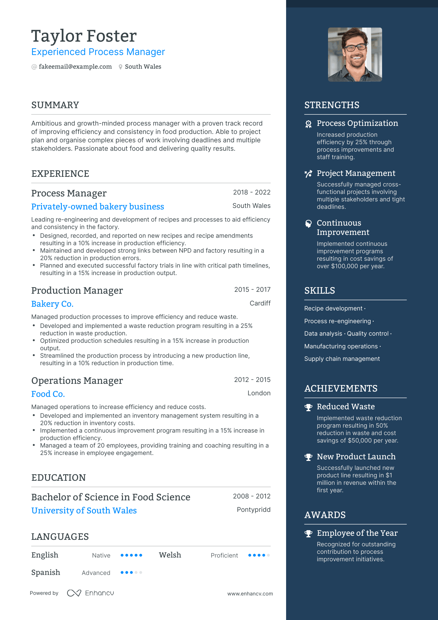 One Page Process Manager Resume Template