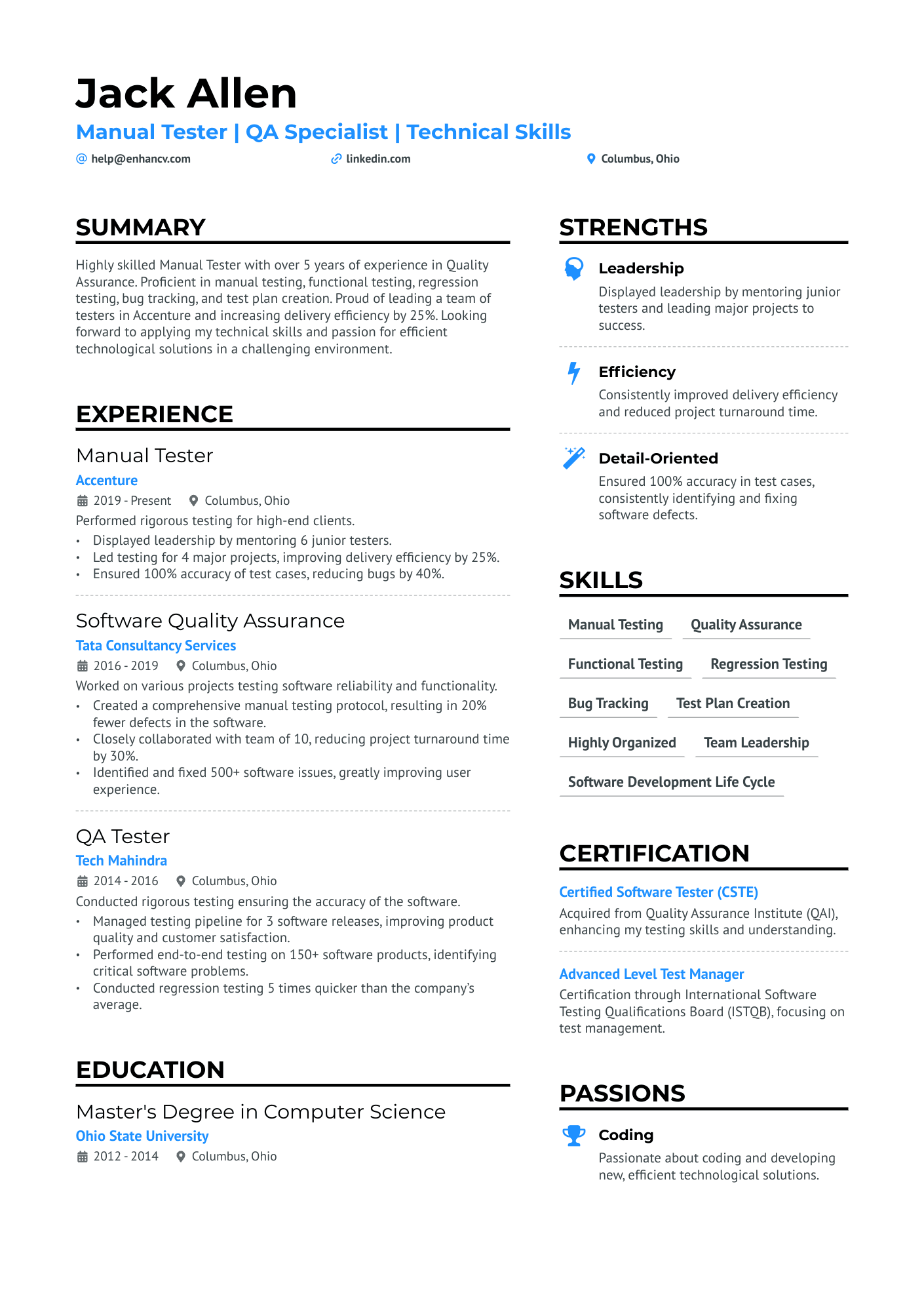 resume format for manual testing experience