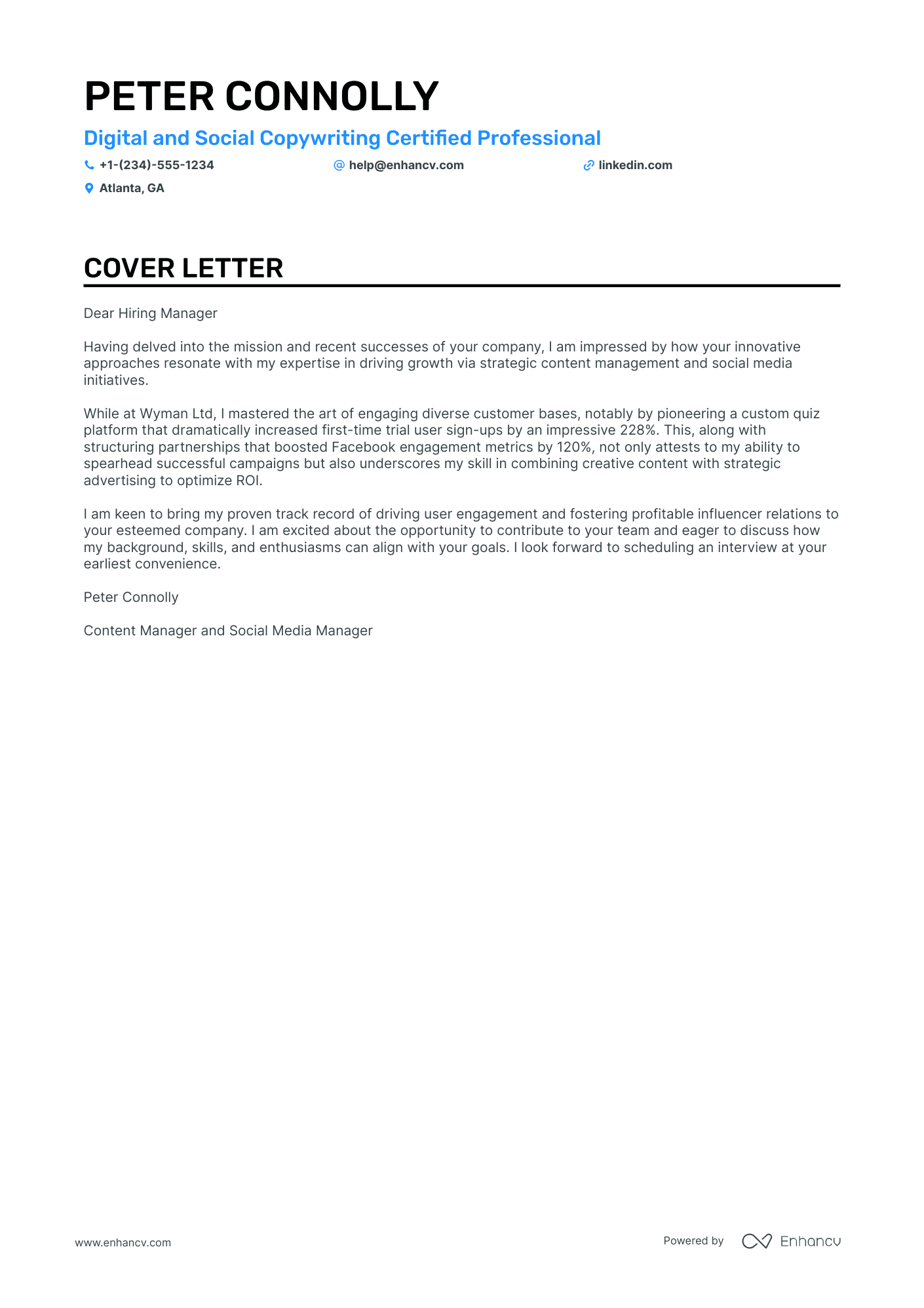 short cover letter for social media manager