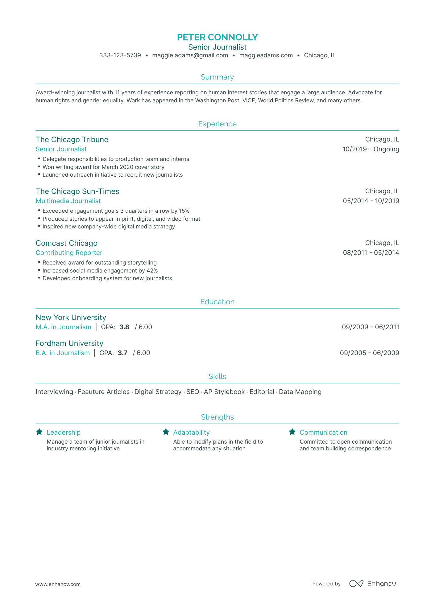 Traditional Journalist Resume Template