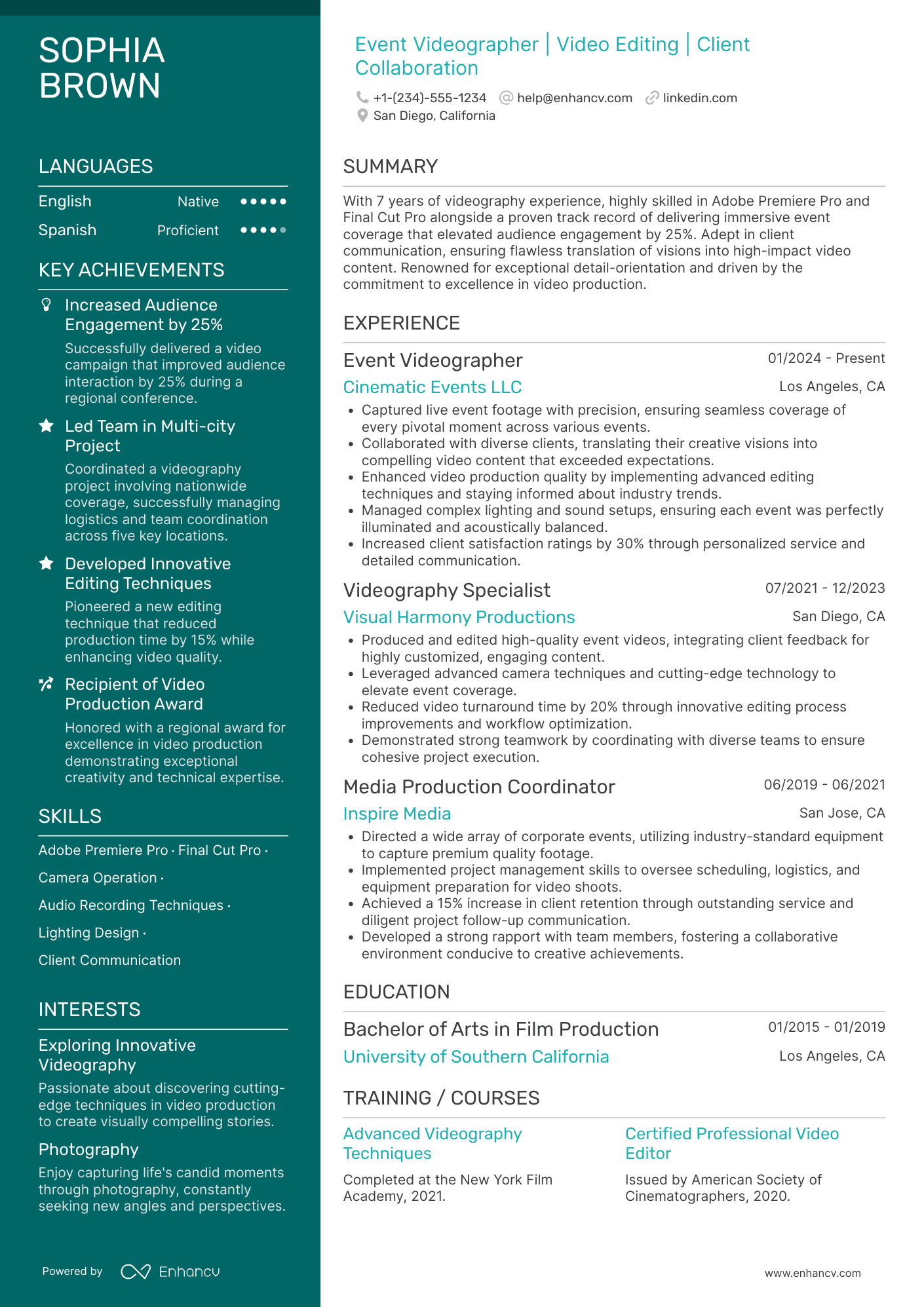 A resume example of a Event Videographer