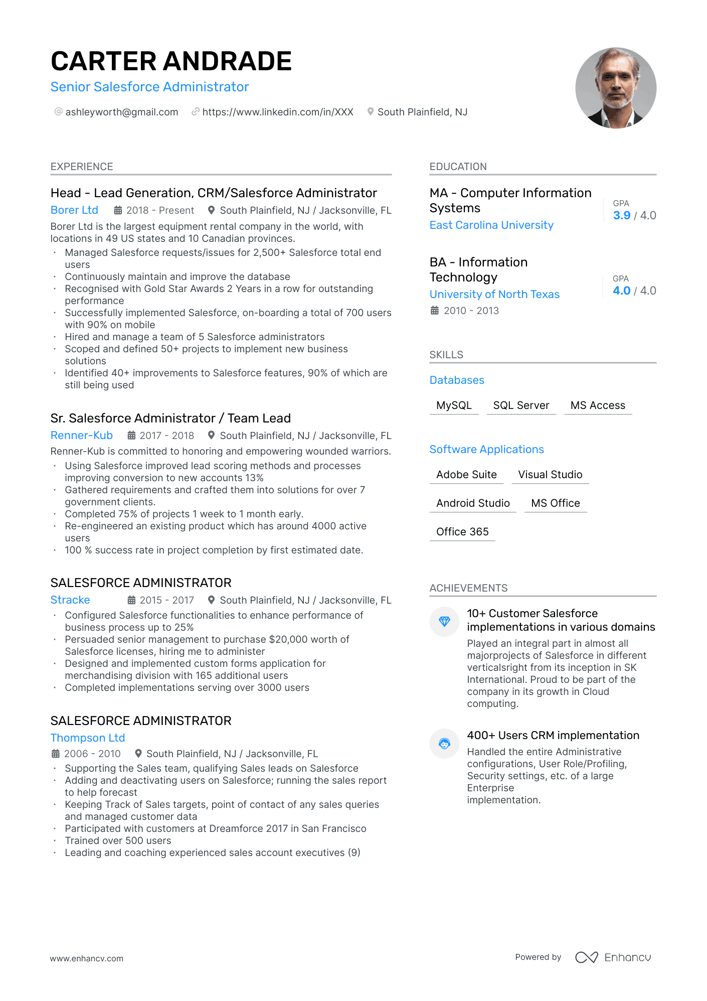 salesforce project manager sample resume