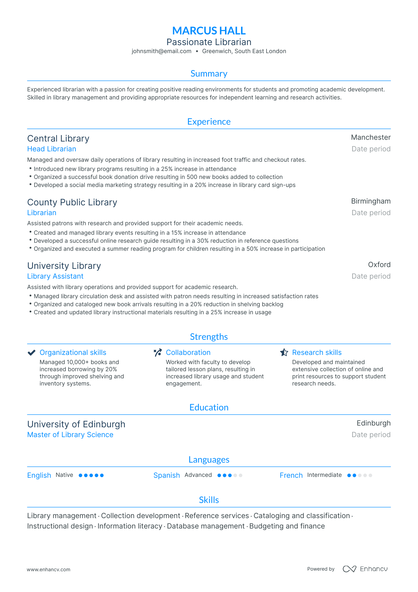 Traditional Librarian Resume Template