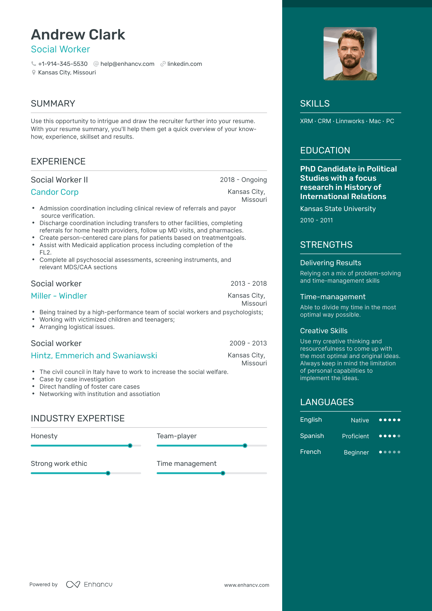One Page Social Worker Resume Template