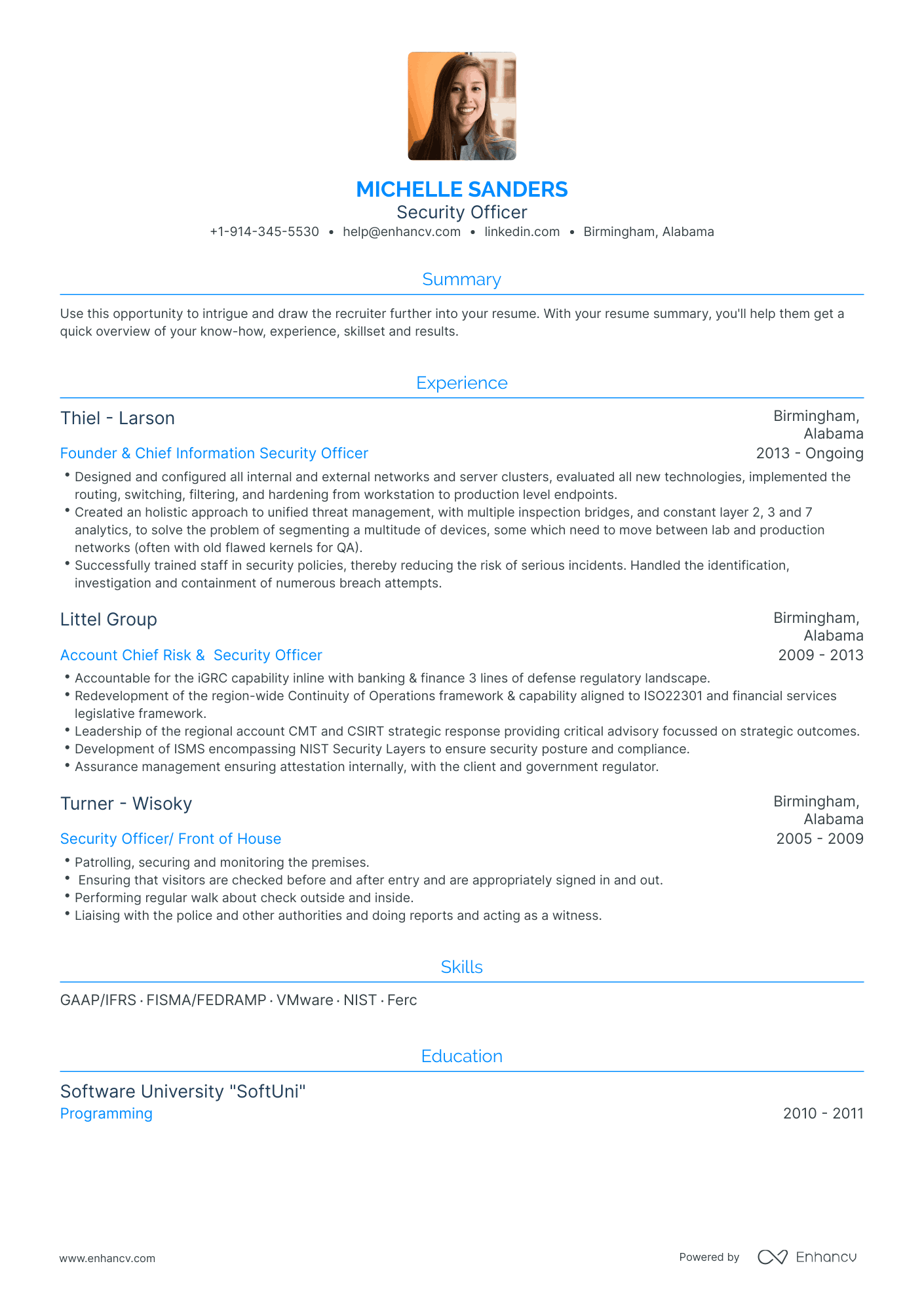 Traditional Security Officer Resume Template