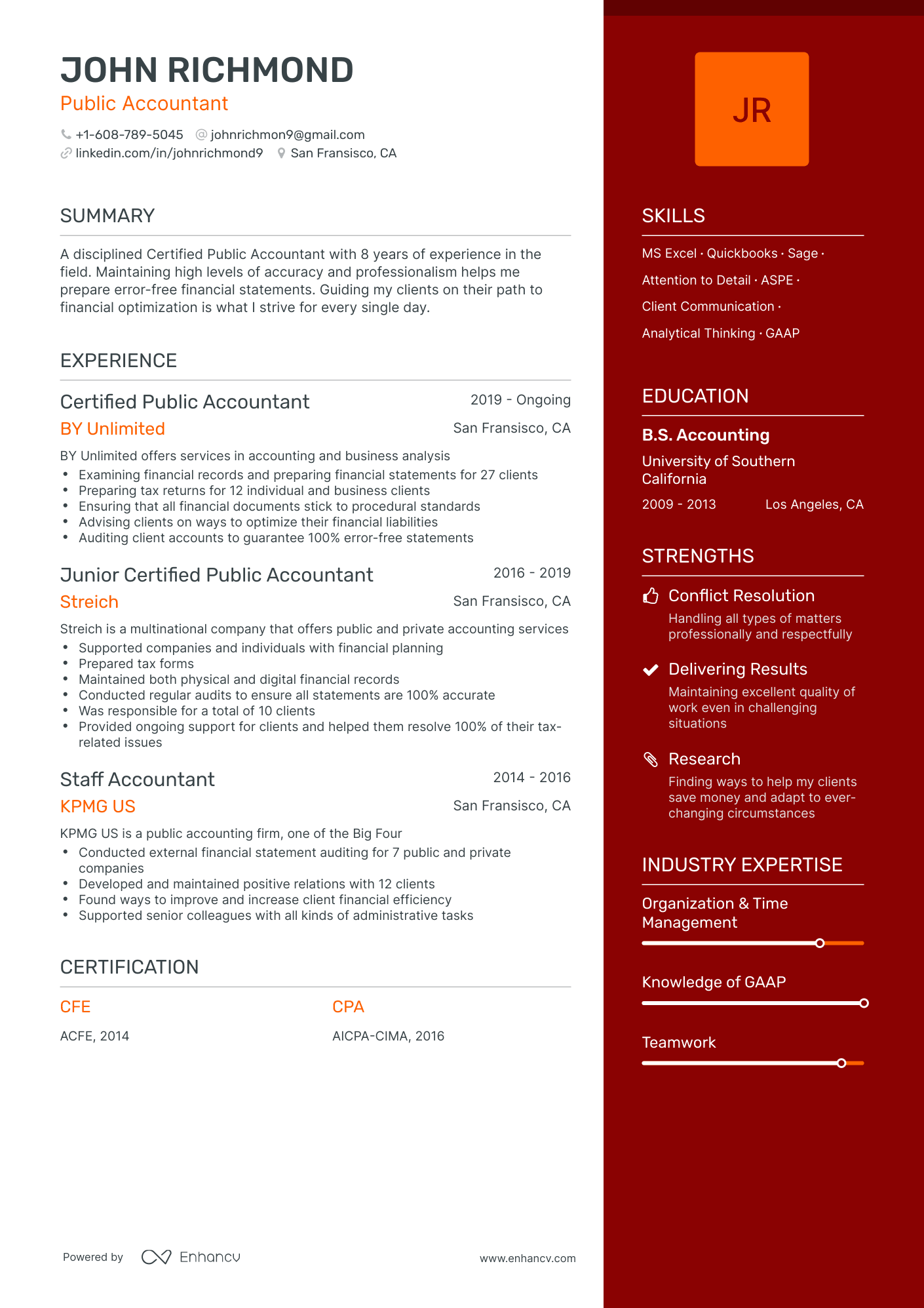 One Page Public Accounting Resume Template