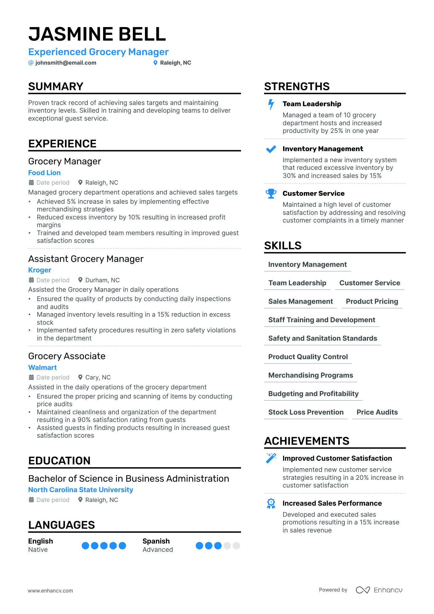 grocery retail resume examples