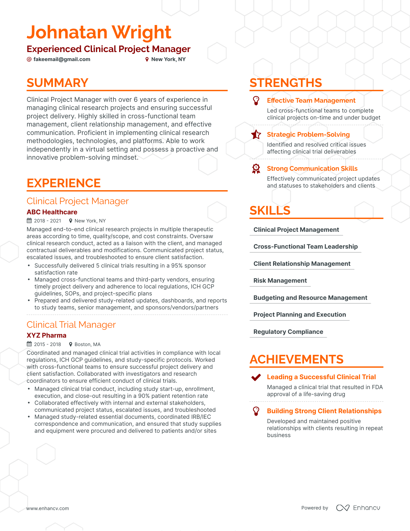 Simple Clinical Project Manager Resume Template