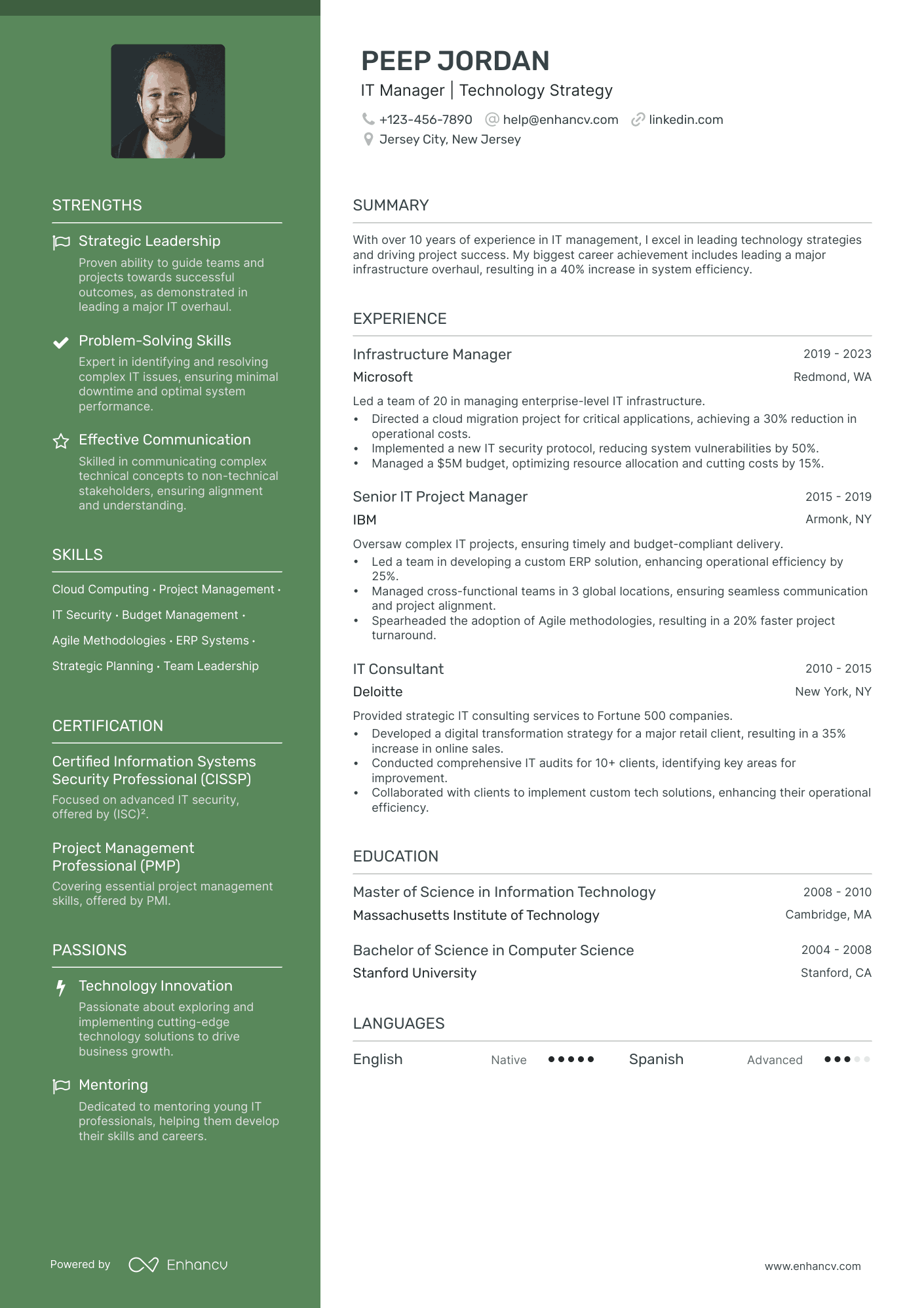 sample resume for it manager