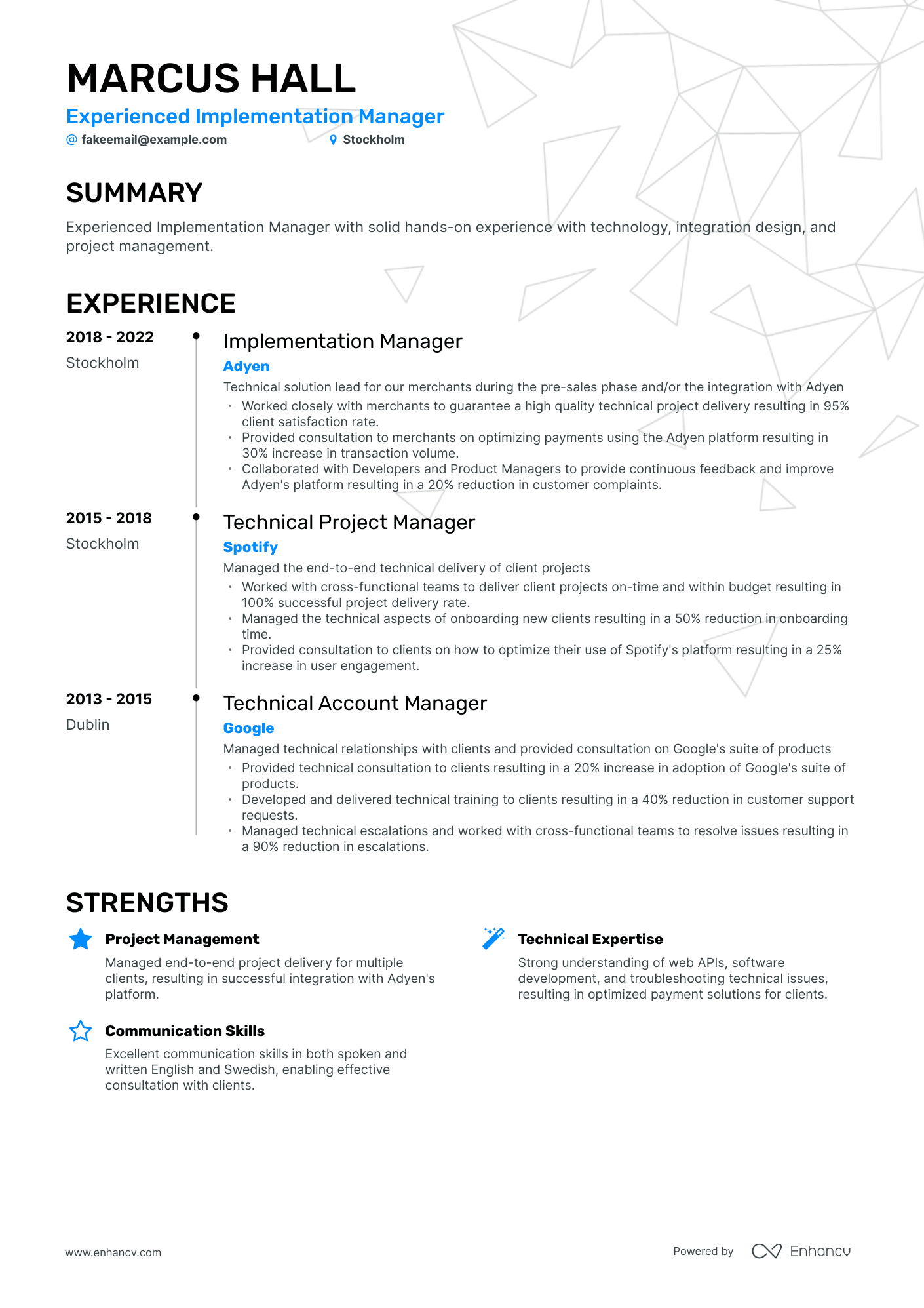Timeline Implementation Manager Resume Template