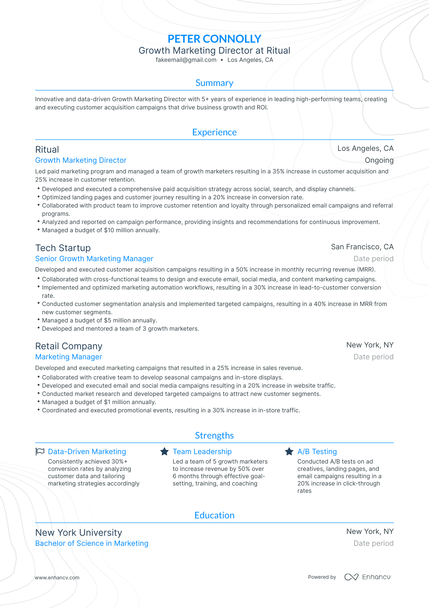 Traditional Growth Marketing Resume Template