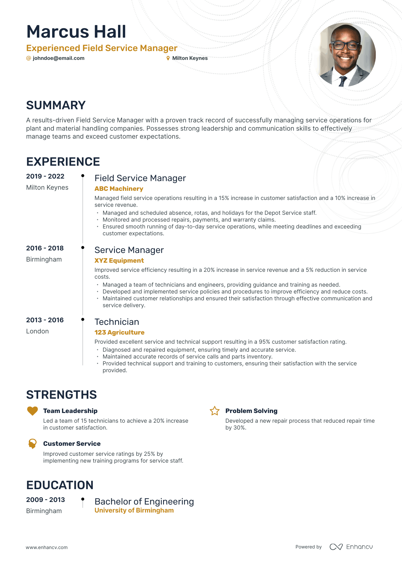Timeline Field Service Manager Resume Template
