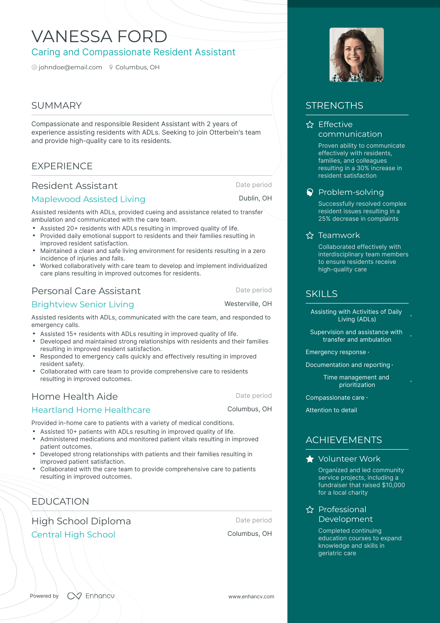 One Page Resident Assistant Resume Template