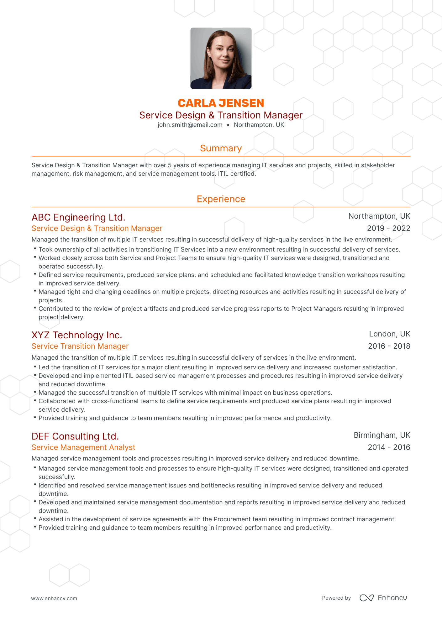 Traditional Transition Manager Resume Template