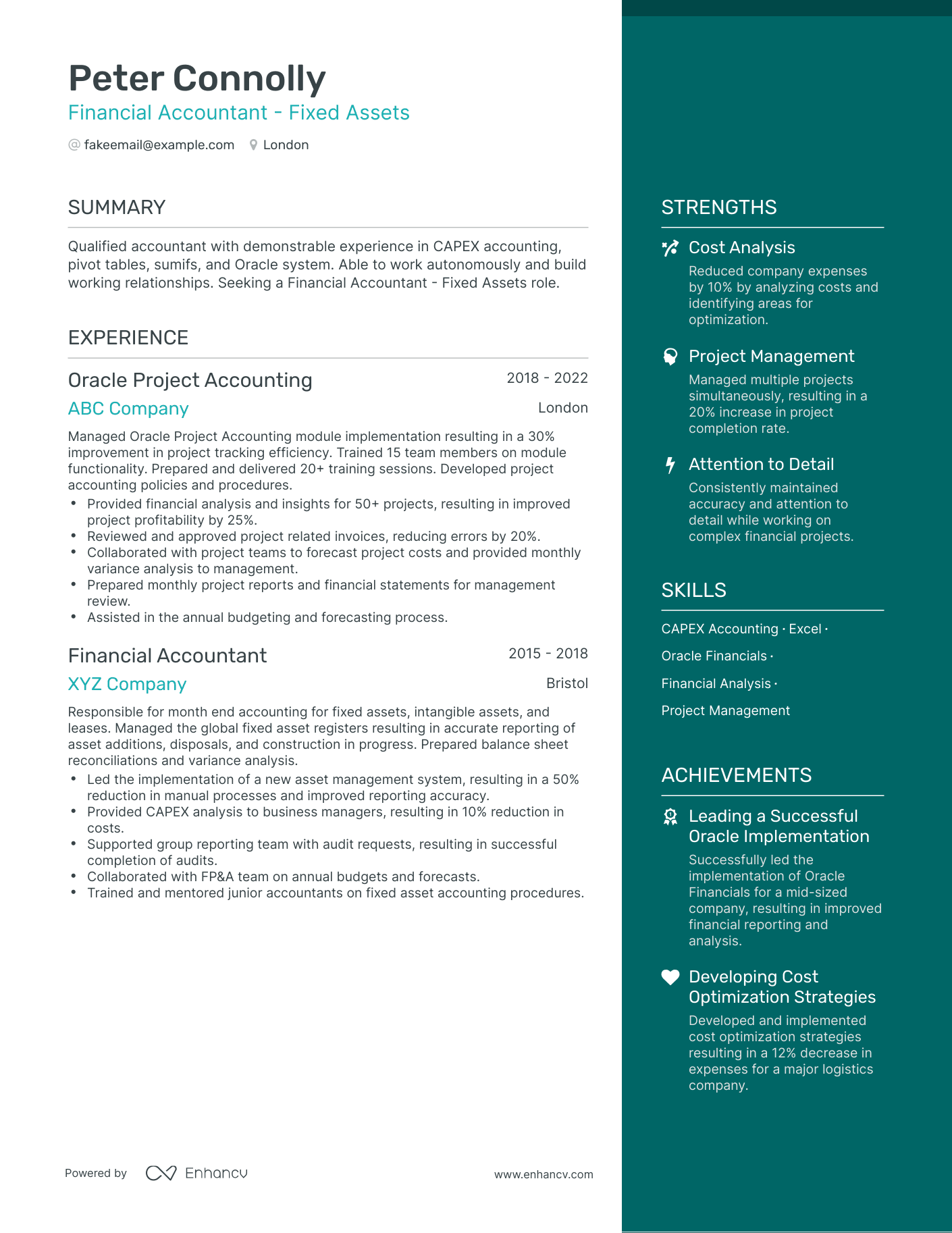 One Page Oracle Project Accounting Resume Template