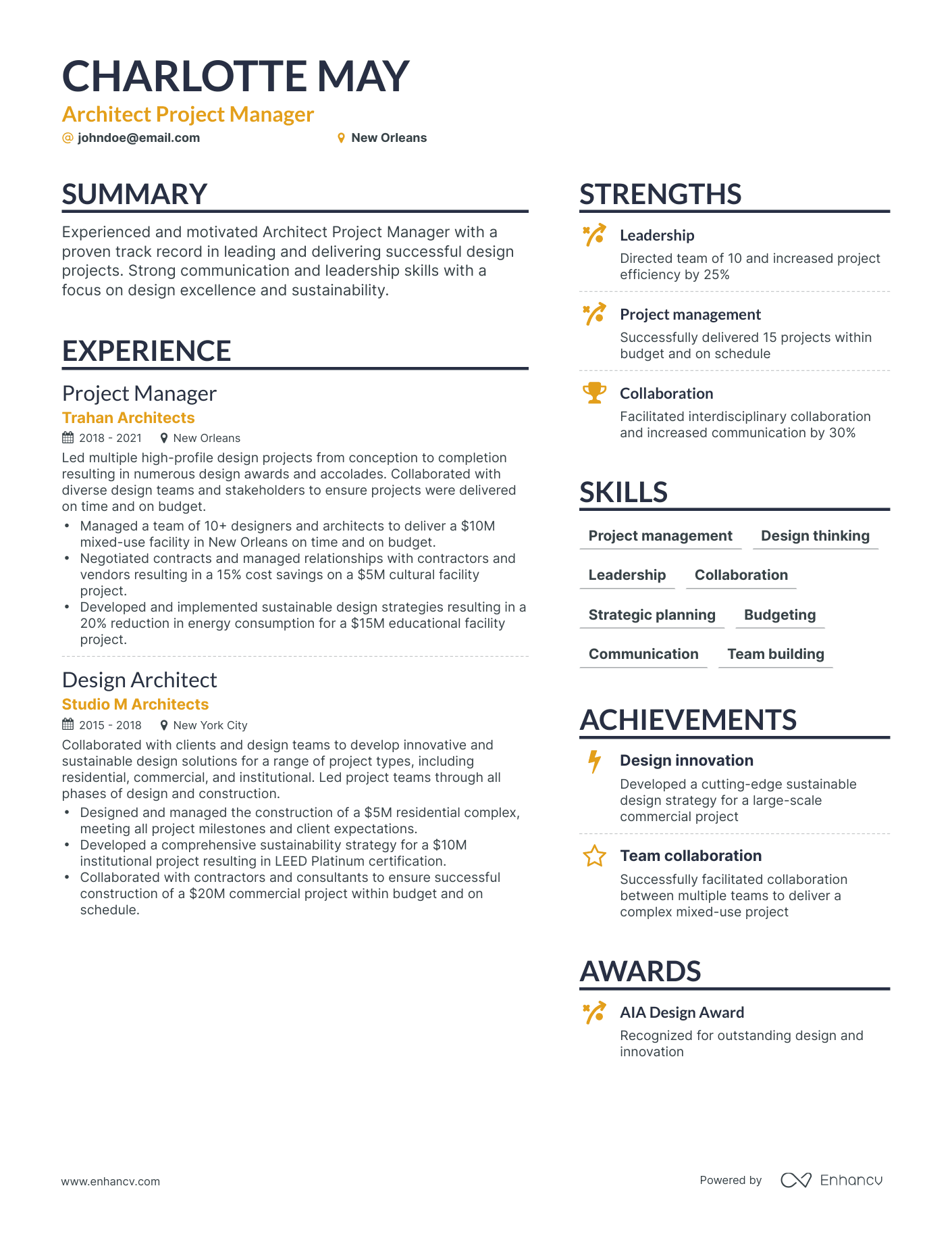 Simple Architect Project Manager Resume Template