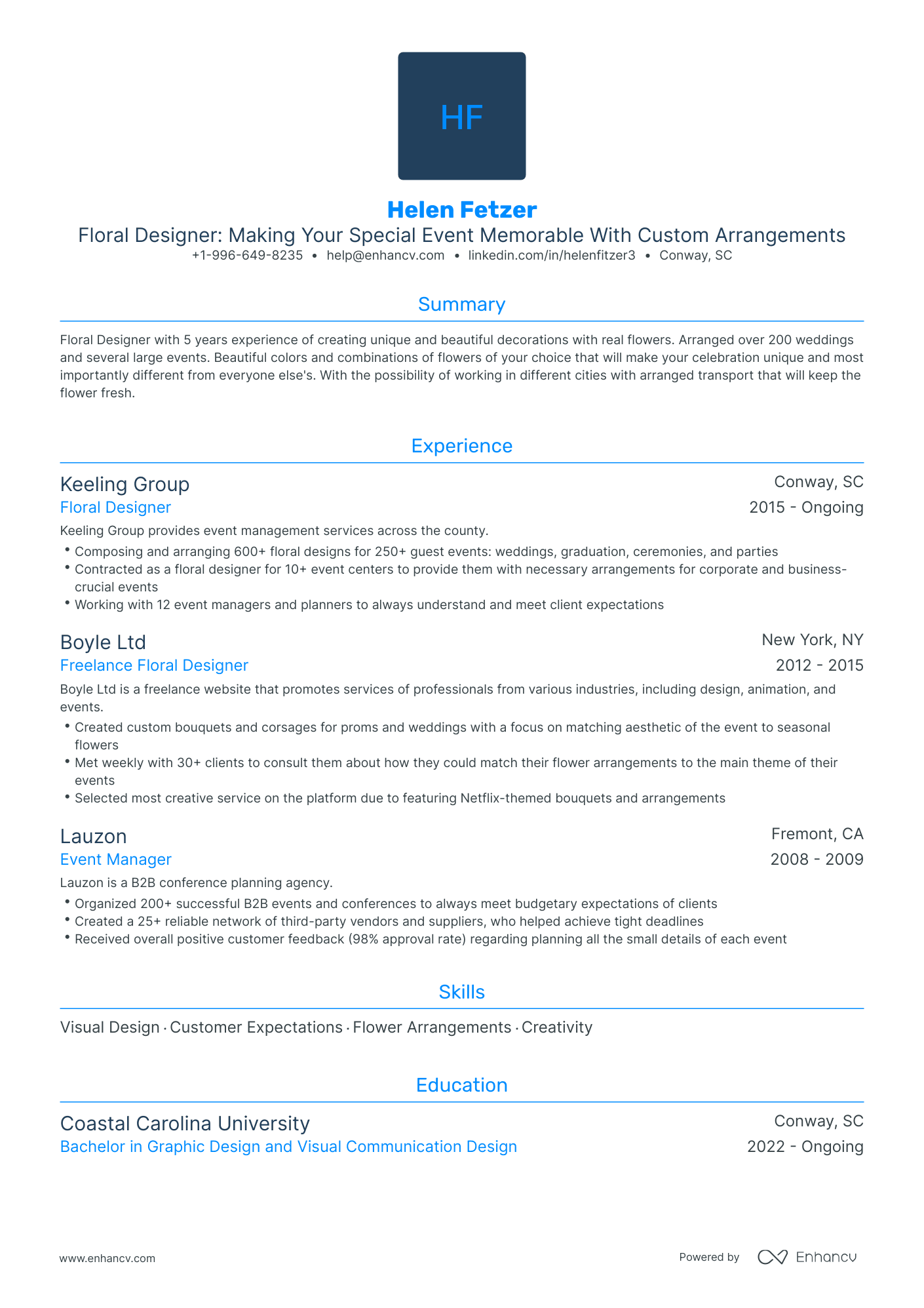 5 Floral Designer Resume Examples & Guide for 2024