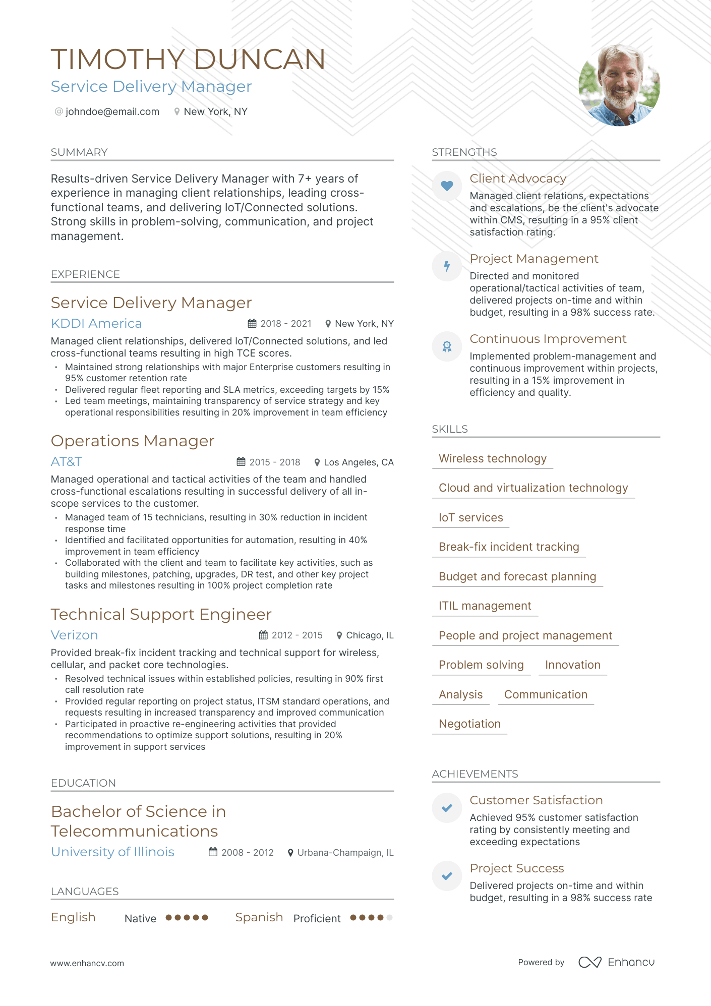 Modern Service Delivery Manager Resume Template