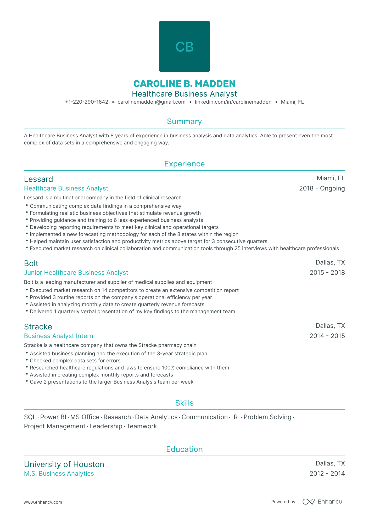 Traditional Healthcare Business Analyst Resume Template