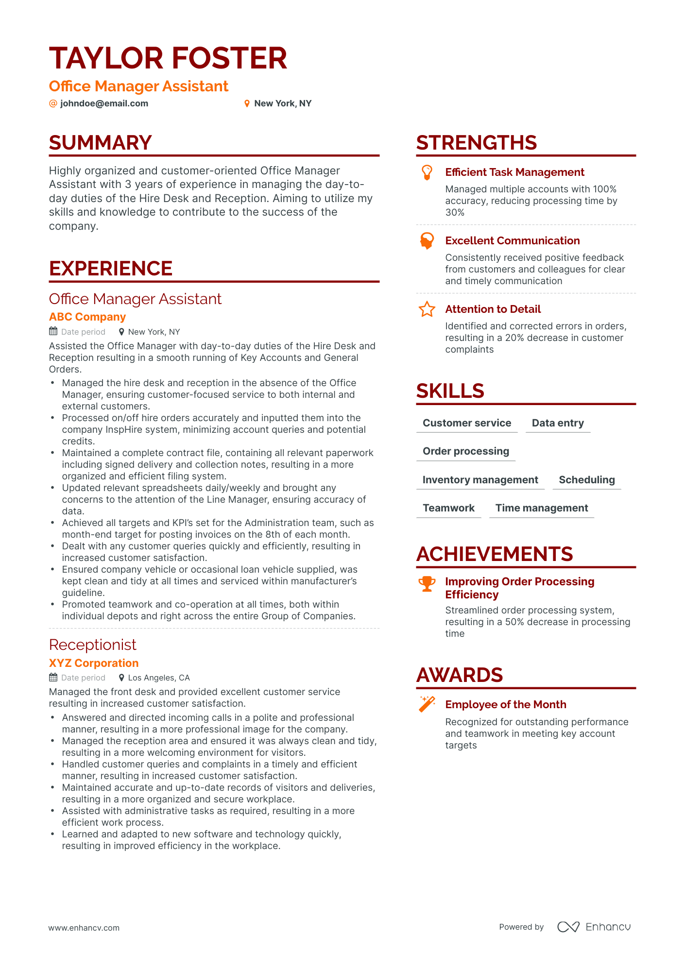 Simple Office Manager Assistant Resume Template