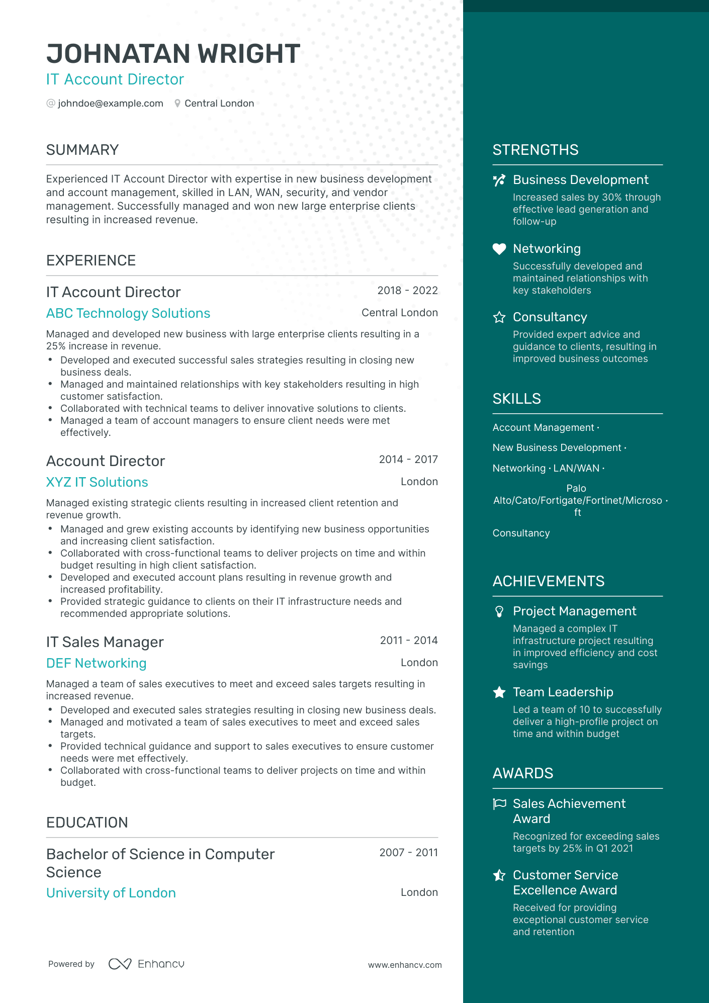 One Page Account Director Resume Template