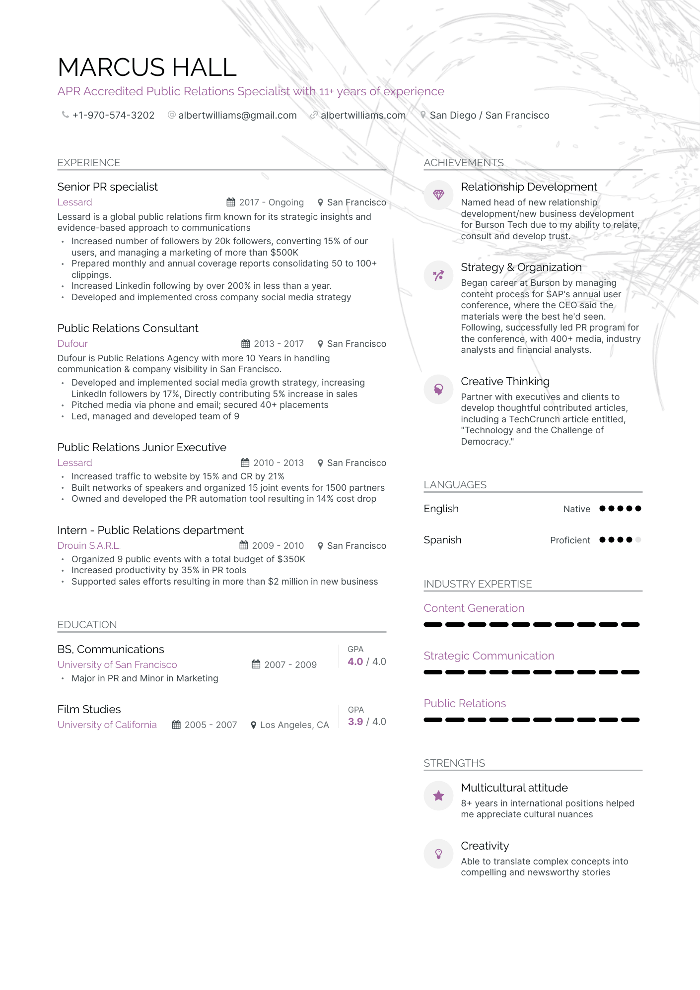 Modern Public Relations Specialist Resume Template