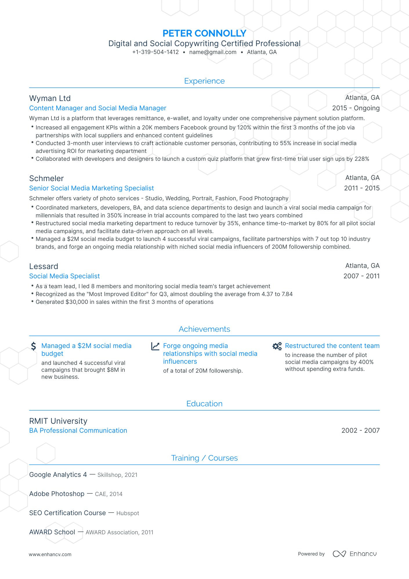 Traditional Social Media Manager Resume Template