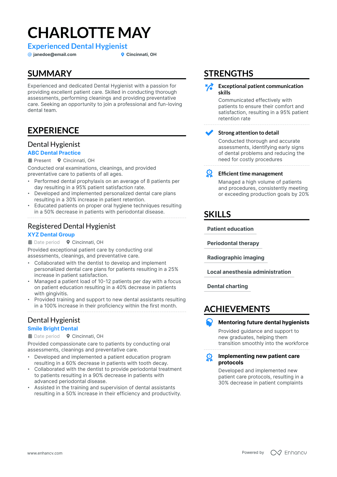 dental hygienist resume sample