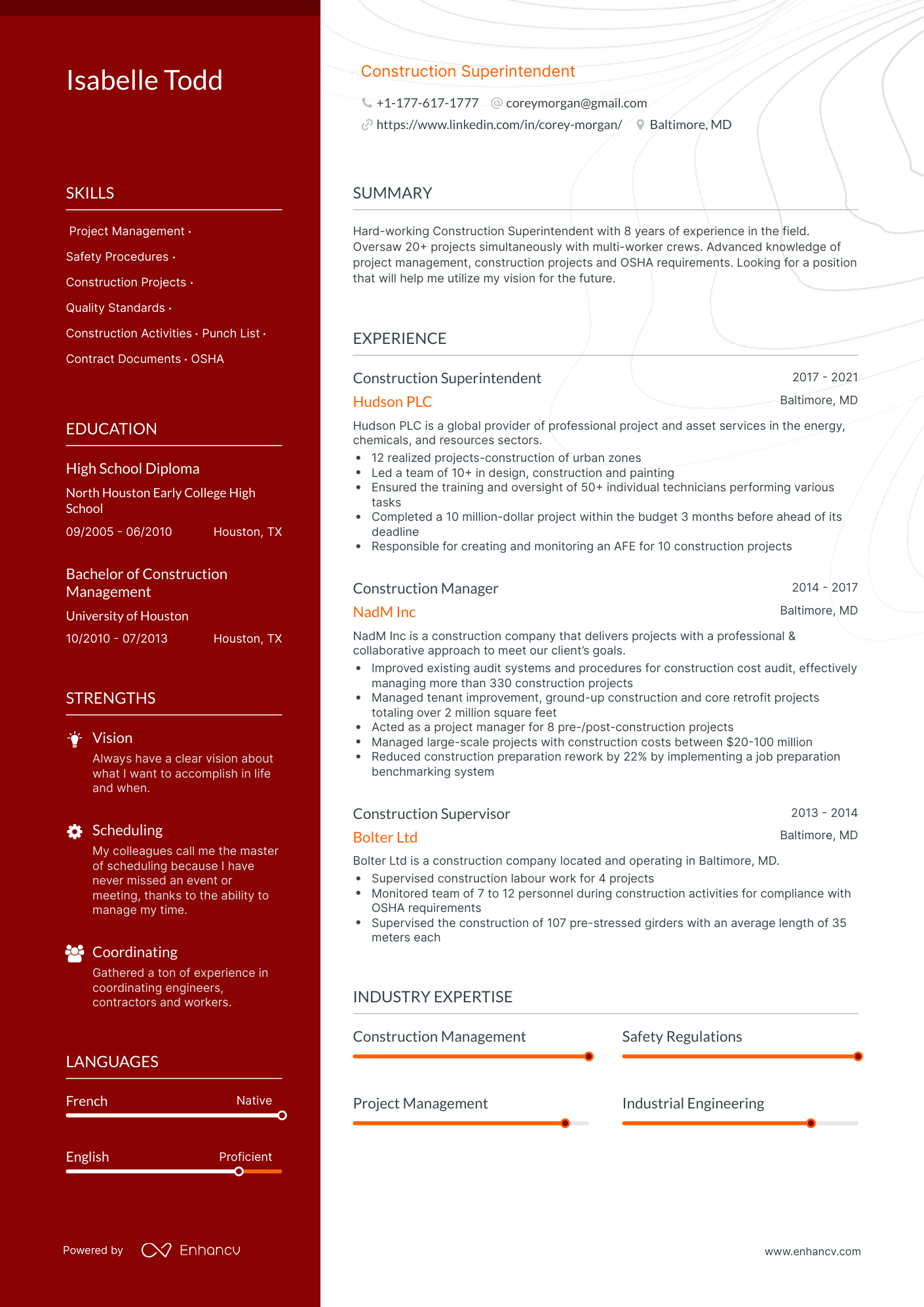 Polished Construction Superintendent Resume Template
