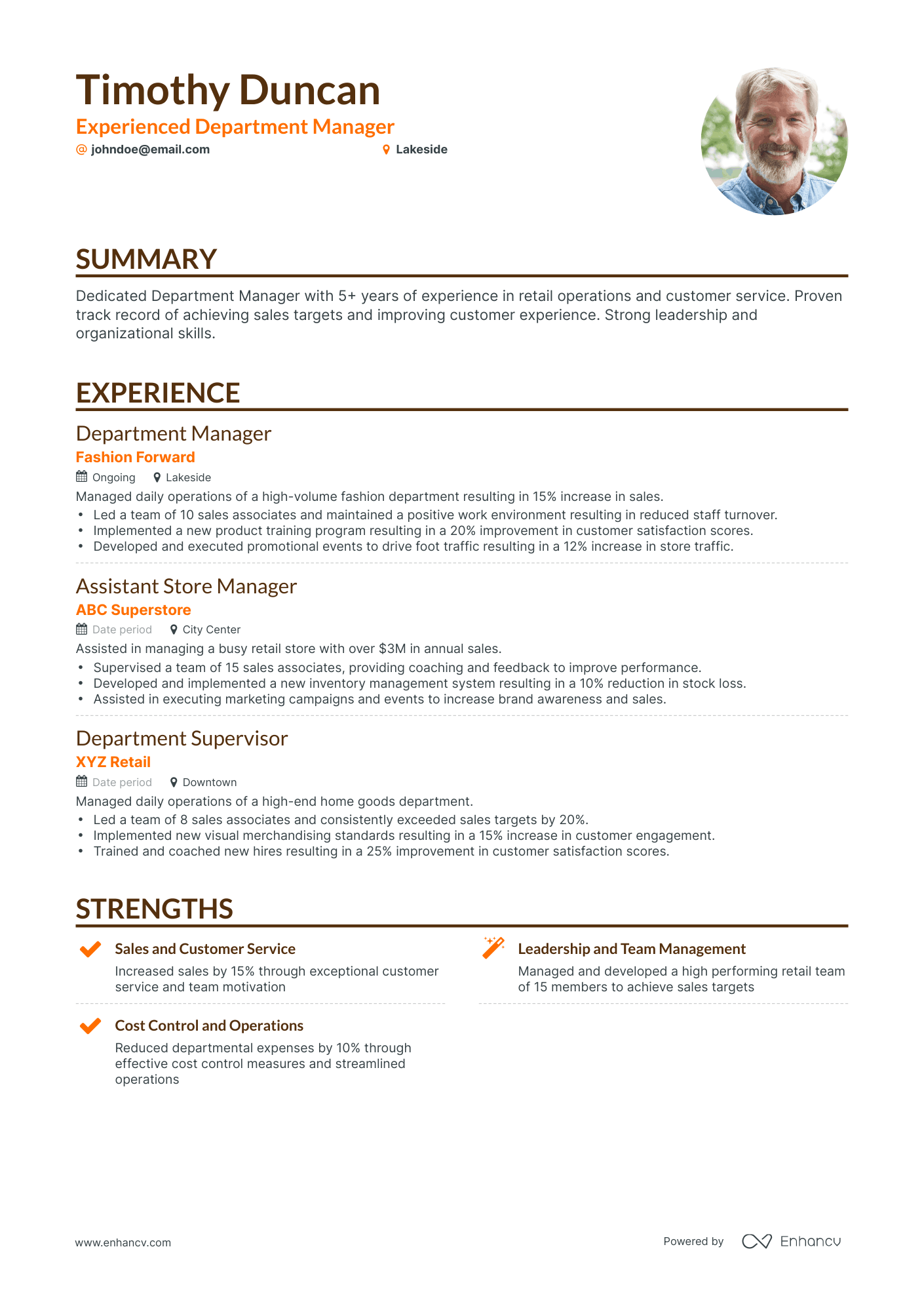 Classic Department Manager Resume Template