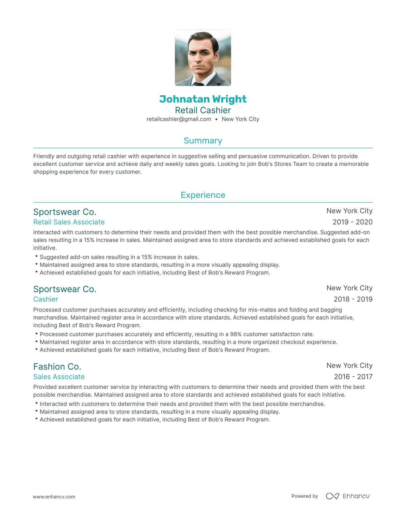 Traditional Retail Cashier Resume Template