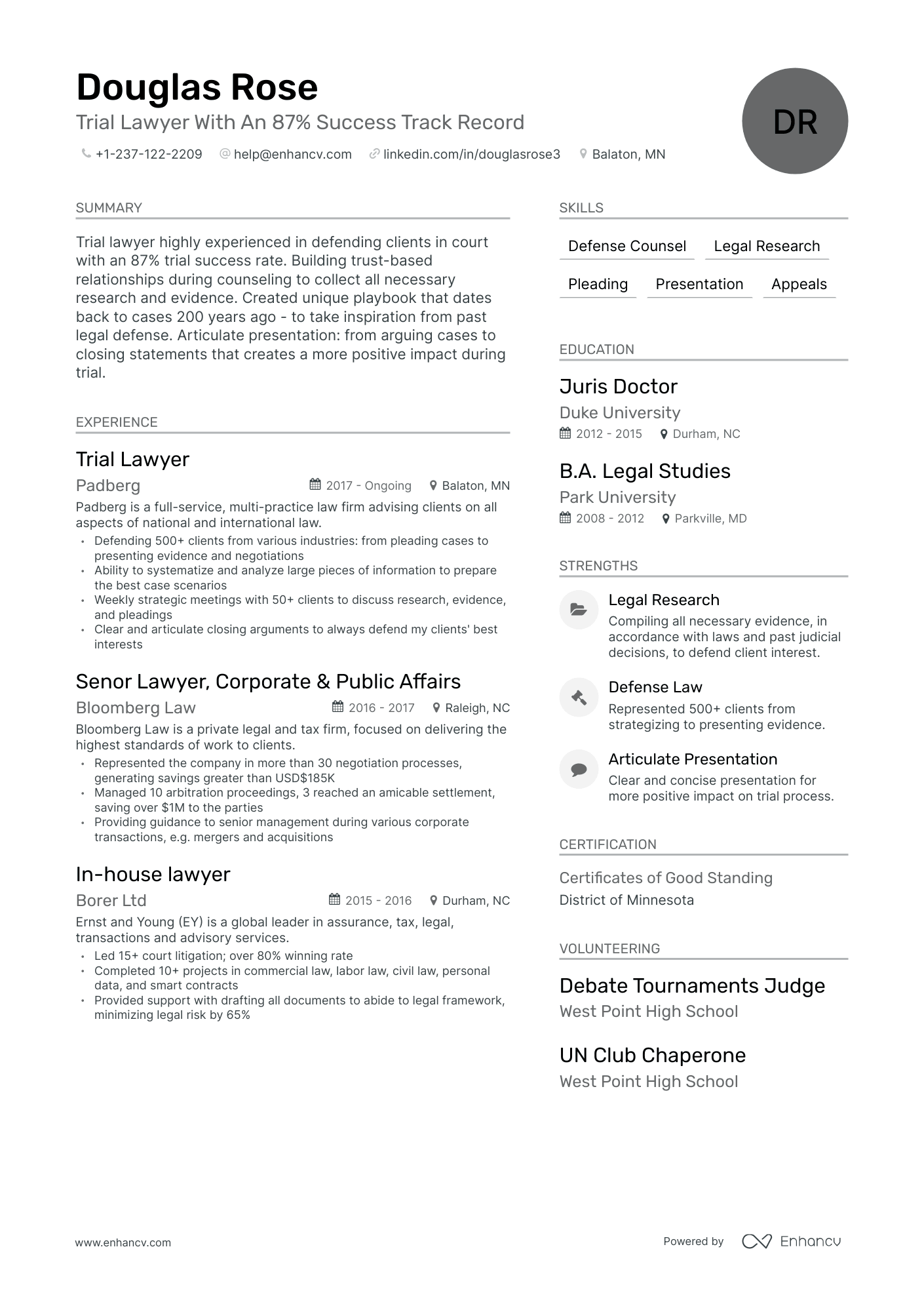 Modern Trial Lawyer Resume Template