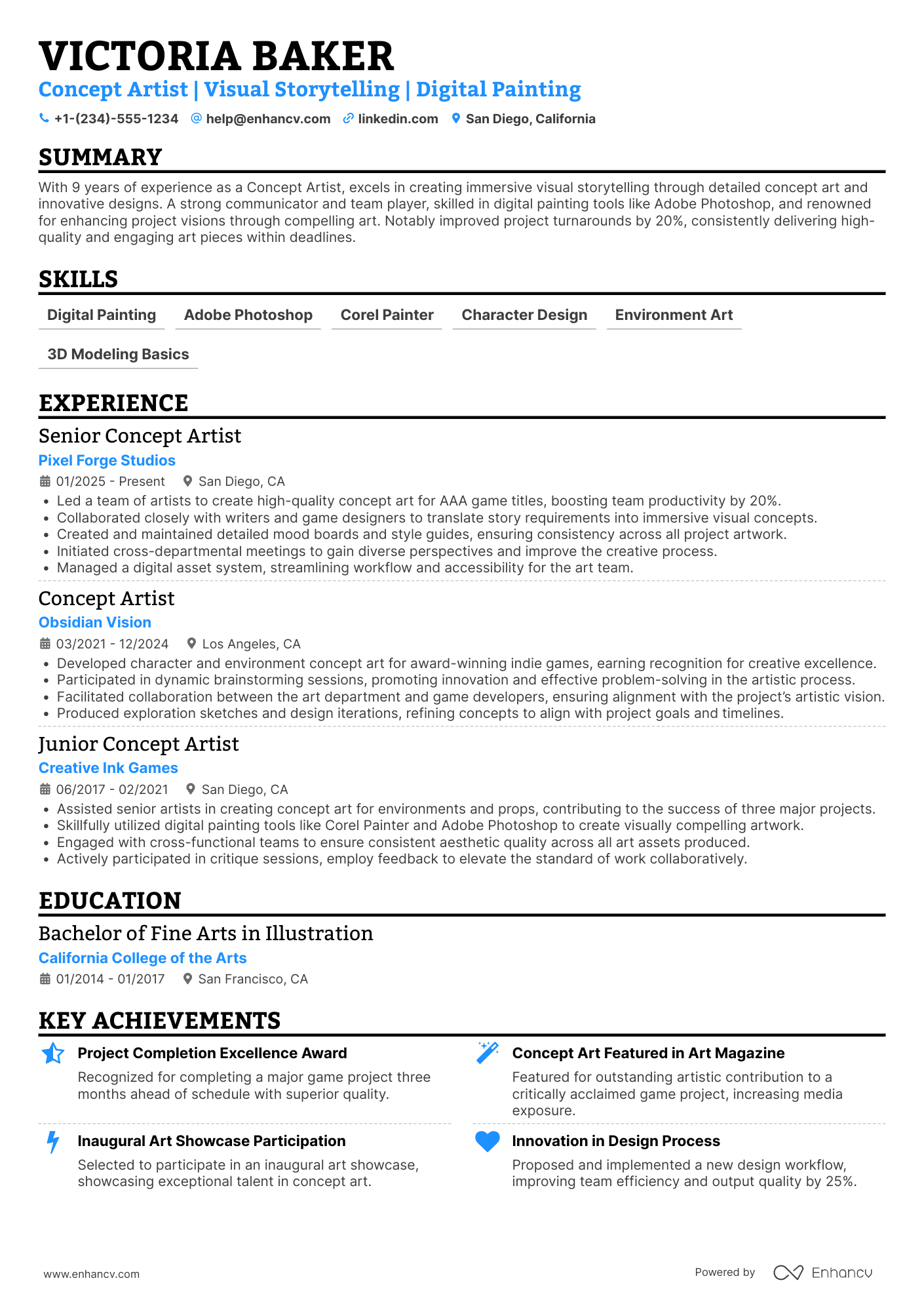 A resume example of a Concept Art