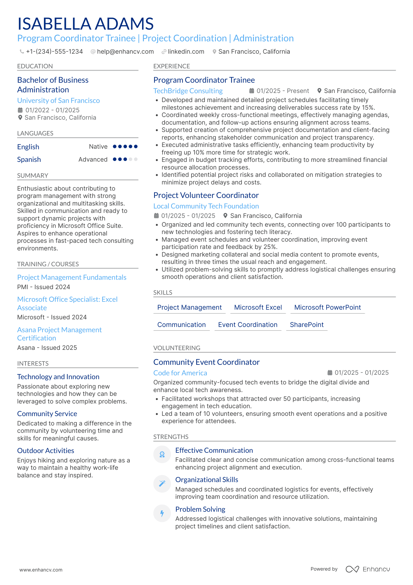 A resume example of a Program Coordinator Trainee