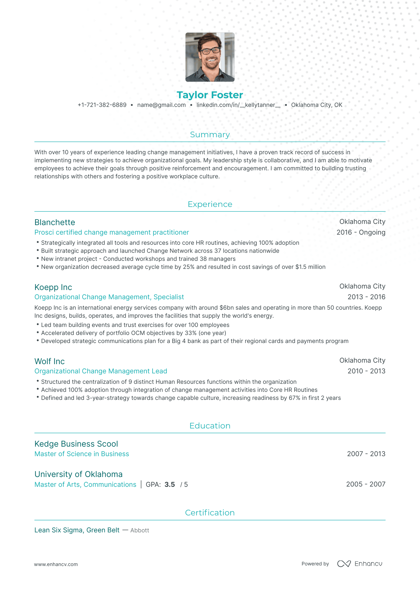 Traditional Change Management Resume Template