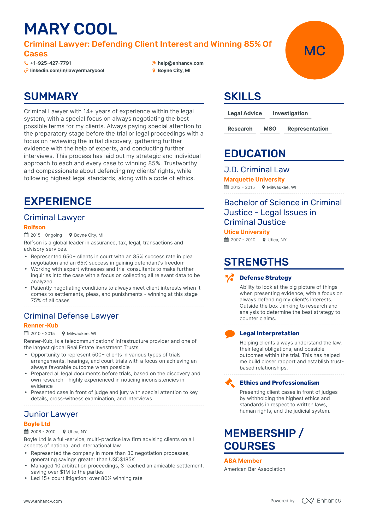 Simple Criminal Lawyer Resume Template